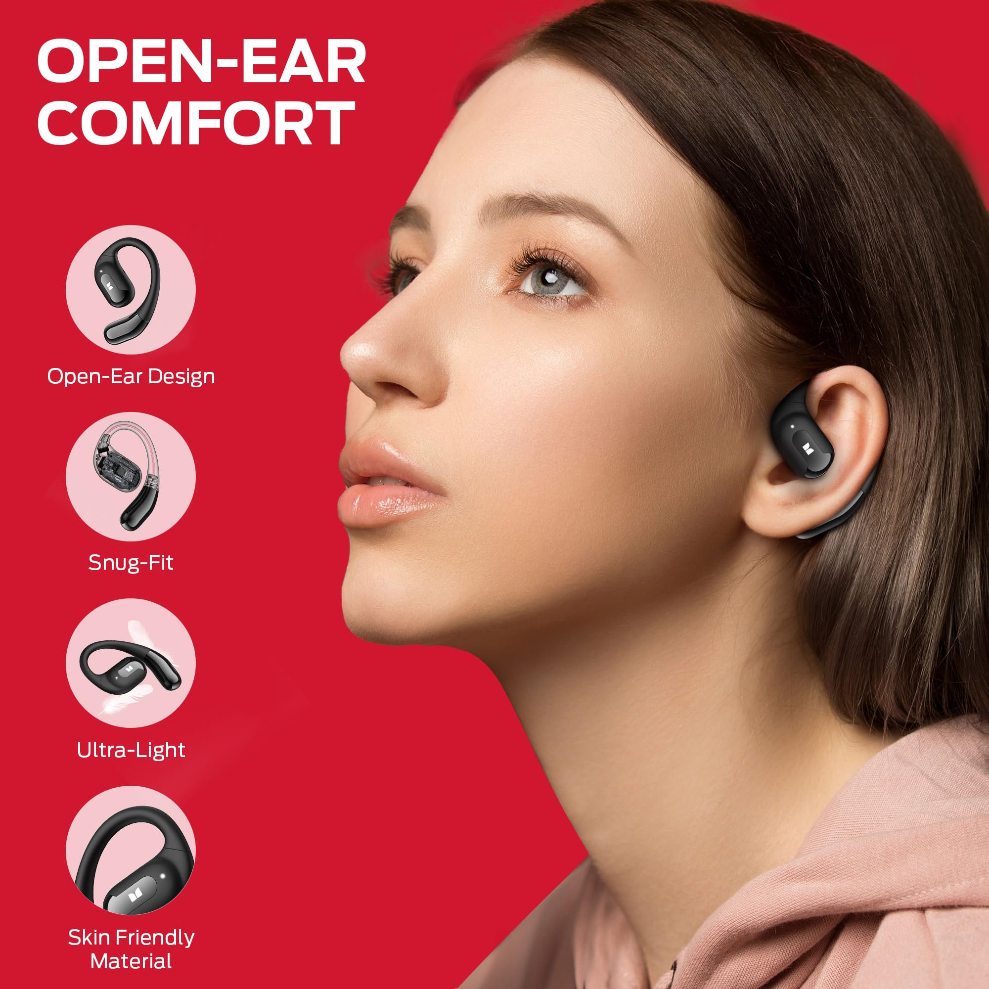 Monster AC317 Open Ear Headphones, Wireless Stereo Sound, Bluetooth 5.4 Technology, 24H Playback Battery, Crystal Clear Calls, Type-C Charging, Touch Control, Sweat Resistant Wireless Earbuds thumbnail 3
