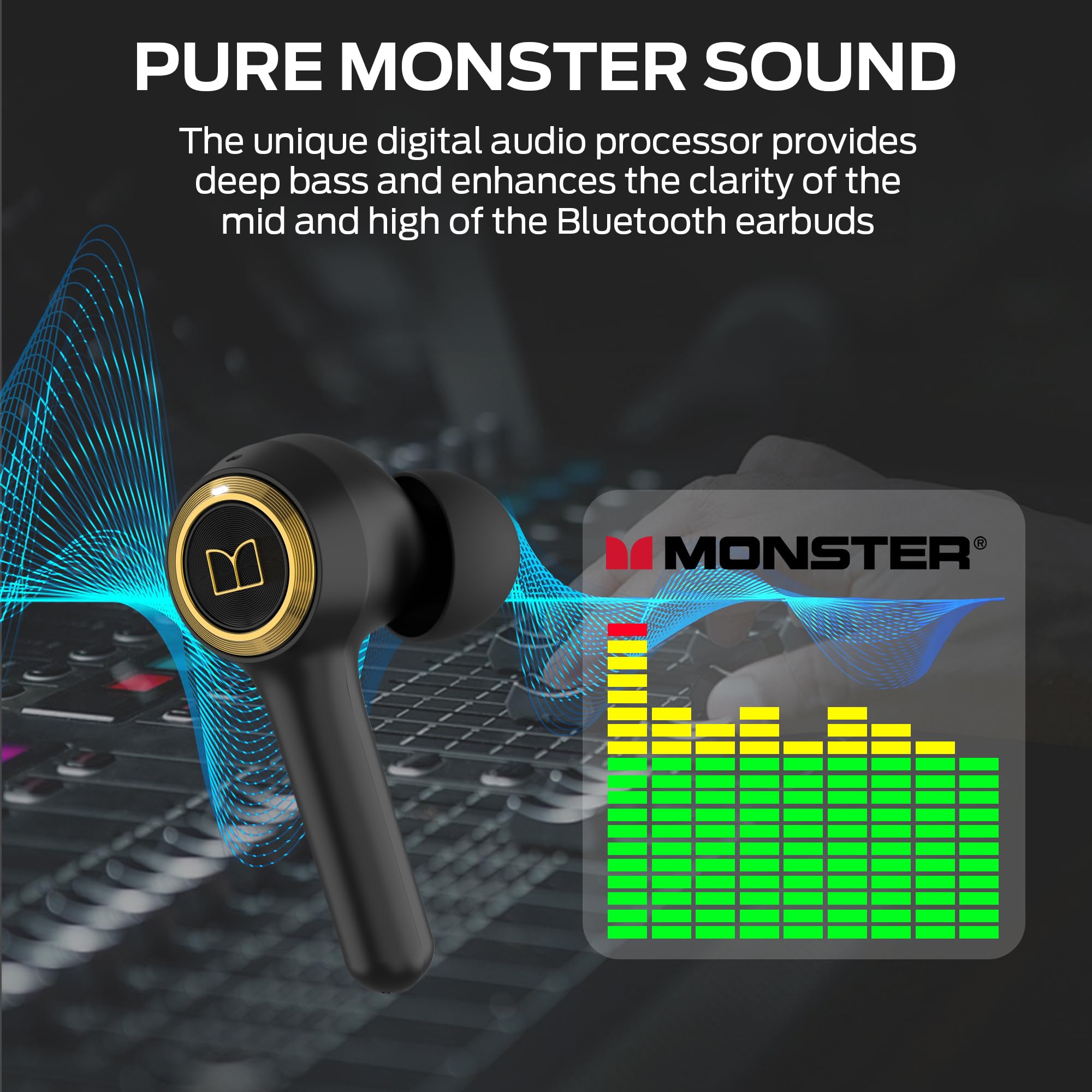 Monster Clarity 102 Plus Wireless Earbuds, Bluetooth Headphones with HiFi Stereo, 4 ENC Mic for Crystal Clear Call, 30H Playtime, Type-C Charging, IPX6 Waterproof in-Ear Ear Buds for Sports (Gold) thumbnail 2