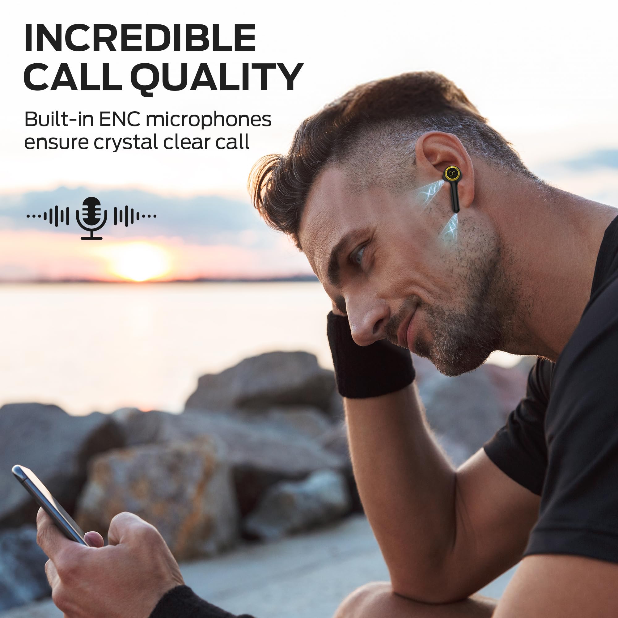 Monster Clarity 102 Plus Wireless Earbuds, Bluetooth Headphones with HiFi Stereo, 4 ENC Mic for Crystal Clear Call, 30H Playtime, Type-C Charging, IPX6 Waterproof in-Ear Ear Buds for Sports (Gold) thumbnail 3