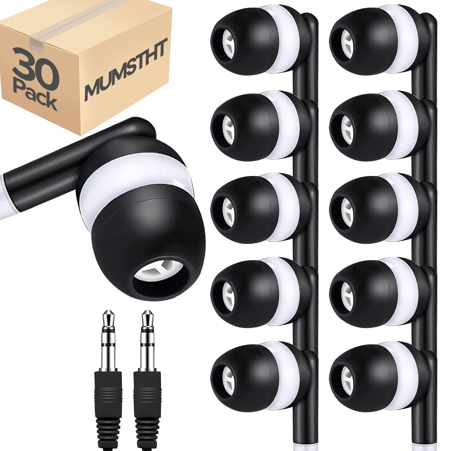 MUMSTHT Kids Earbuds Headphones Bulk 30 Pack for Classroom School,Wholesale Durable Earphones Class Set for Students (Black,YS101) thumbnail 3