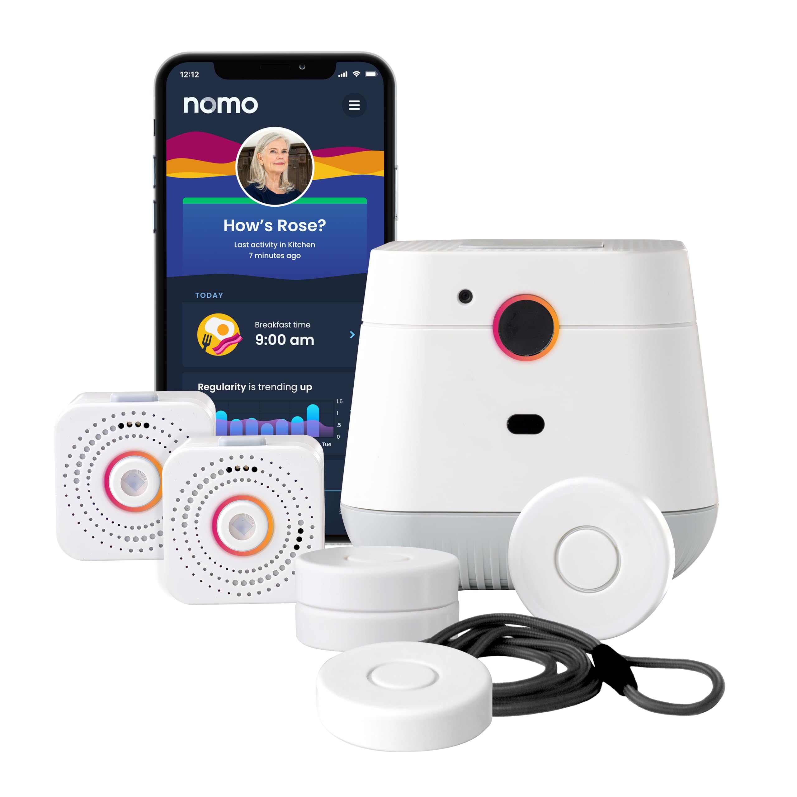 NOMO Smart Care Medical Alert System, Fall Detection for Seniors, WiFi in Home Monitoring Safety System, Emergency Call Button, Custom Fall Alert, Virtual Caregiver, 30-Day Trial Monthly Subscription thumbnail 3