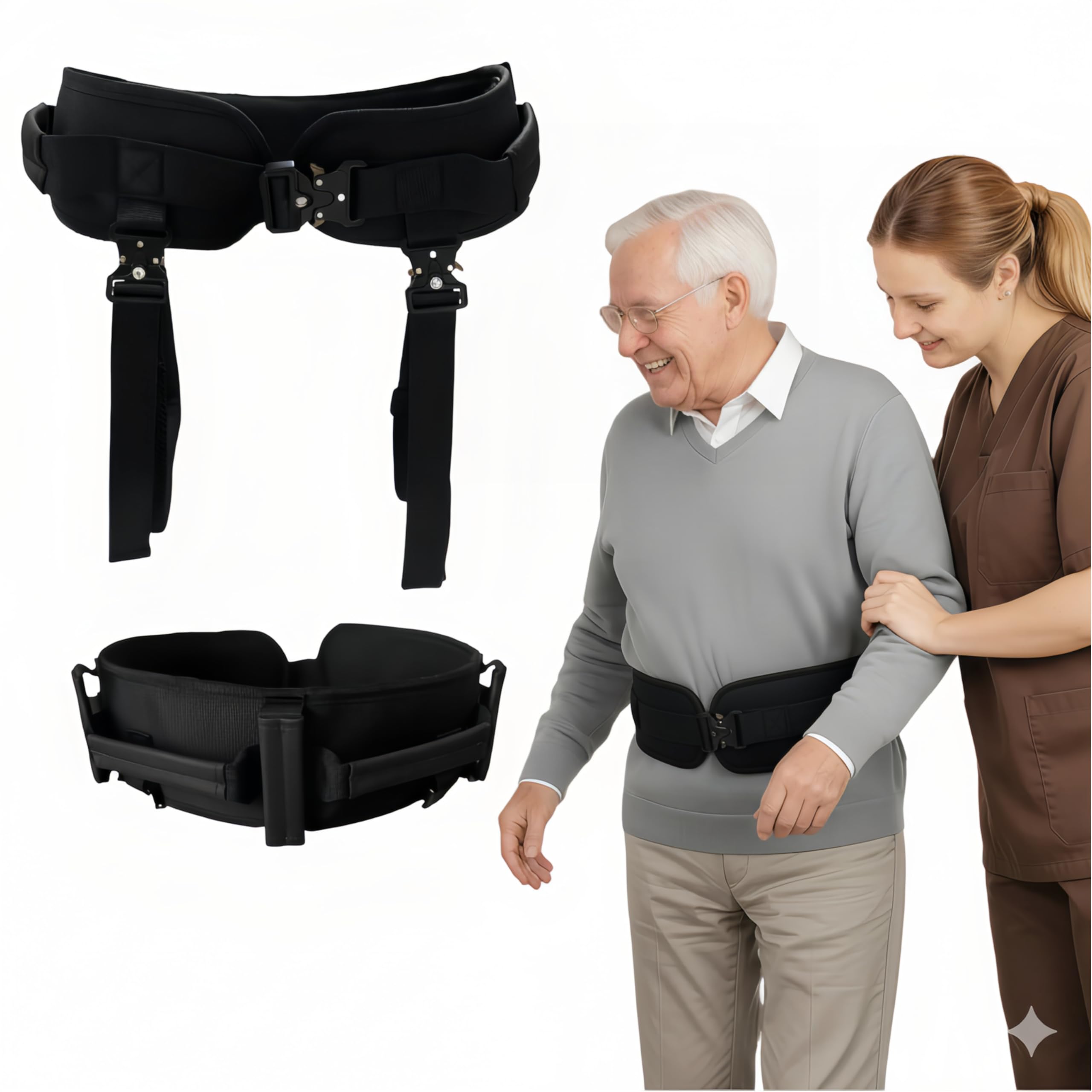 NurtureCare Upgraded Gait Belt with Metal Buckle, Transfer Belt with Handles and Leg Straps, Lift Belt for Seniors, Walking Support, Mobility and Elderly Assistance (Orange, Medium) thumbnail 2