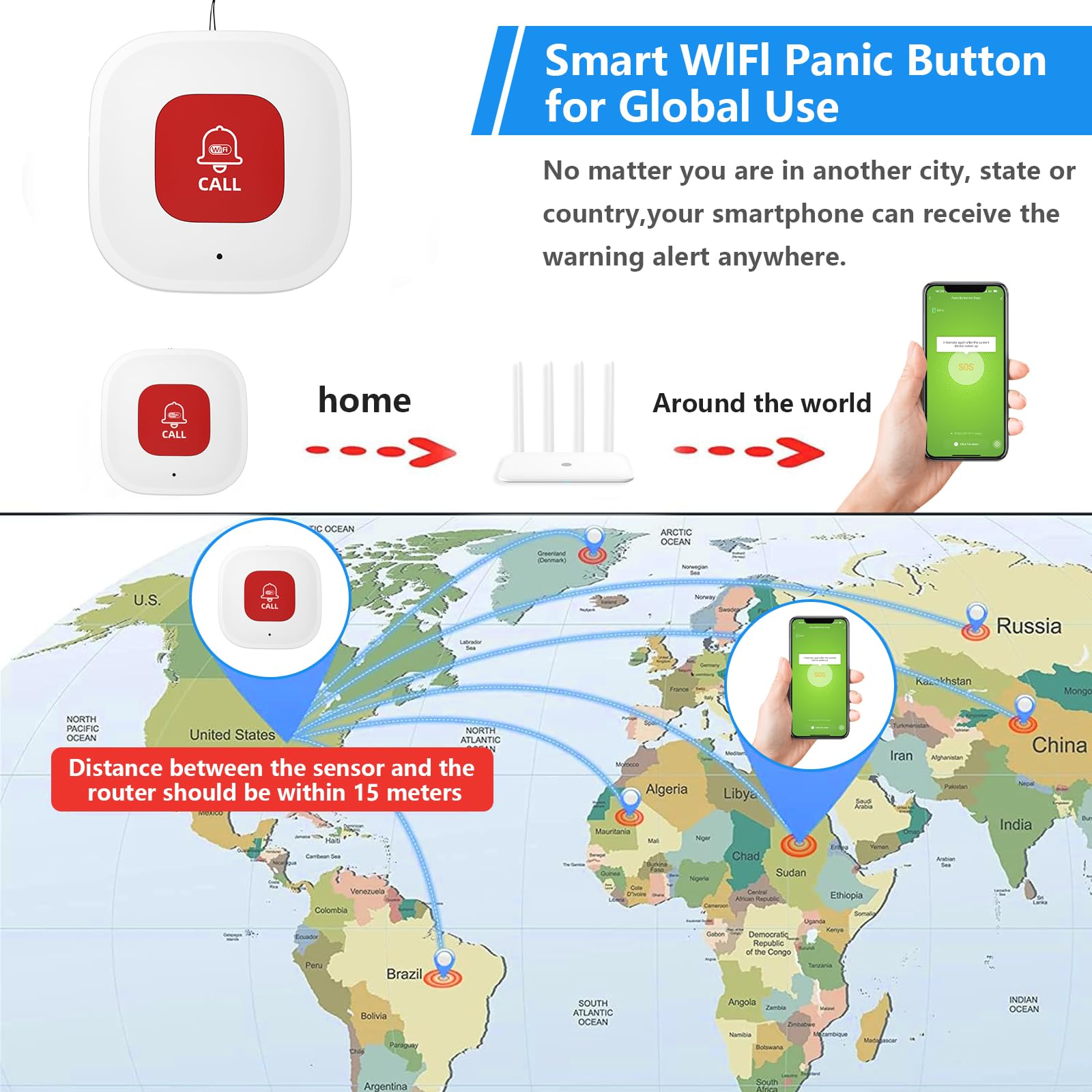 PILSAMAS WiFi Caregiver Call Button for Elderly at Home w App Notification, Elderly Monitoring, Caregiver Pager, Medical Alert Device for Seniors No Monthly Fee, Alert Button for Seniors at Home thumbnail 3