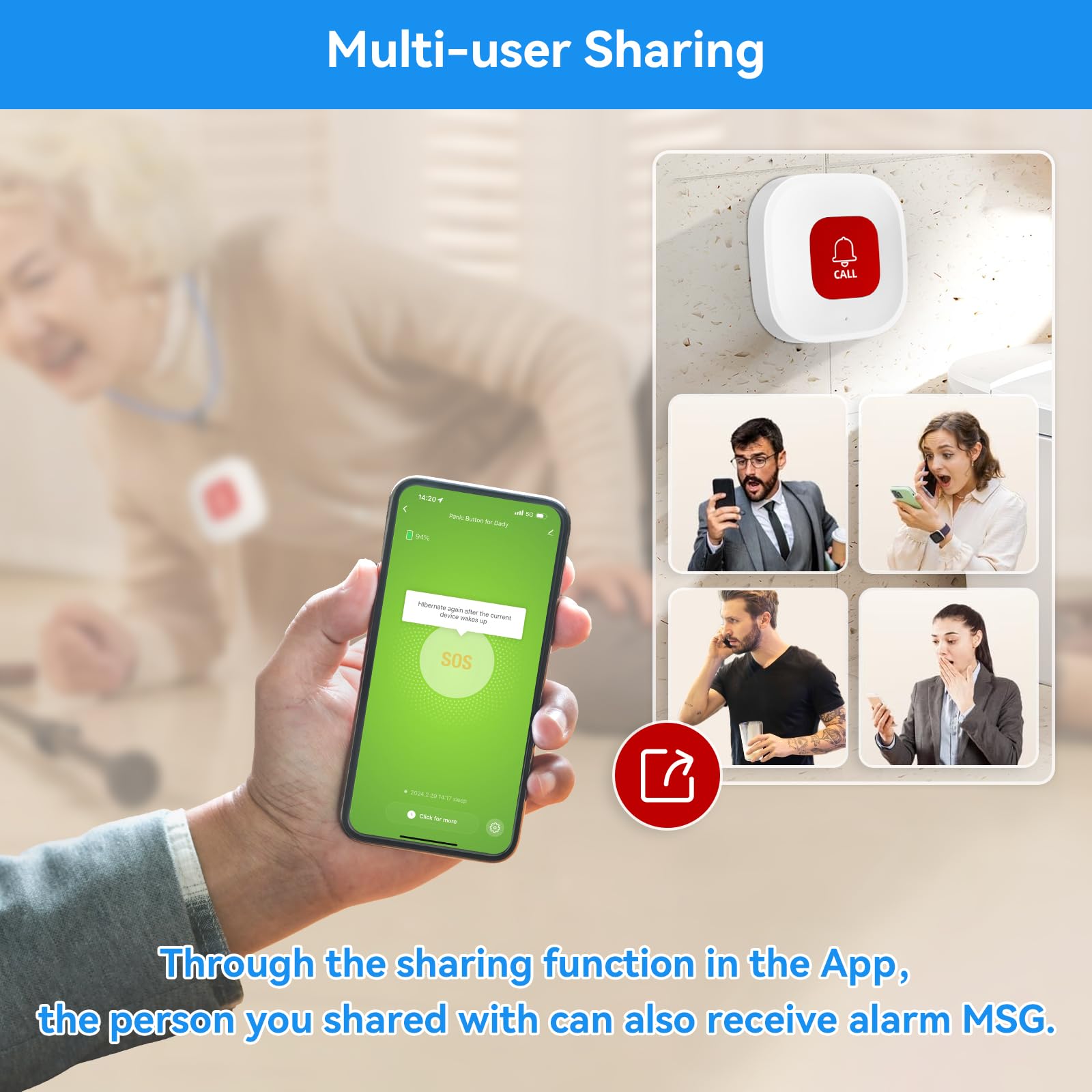 PILSAMAS WiFi Caregiver Call Button for Elderly at Home w App Notification, Elderly Monitoring, Caregiver Pager, Medical Alert Device for Seniors No Monthly Fee, Alert Button for Seniors at Home thumbnail 5
