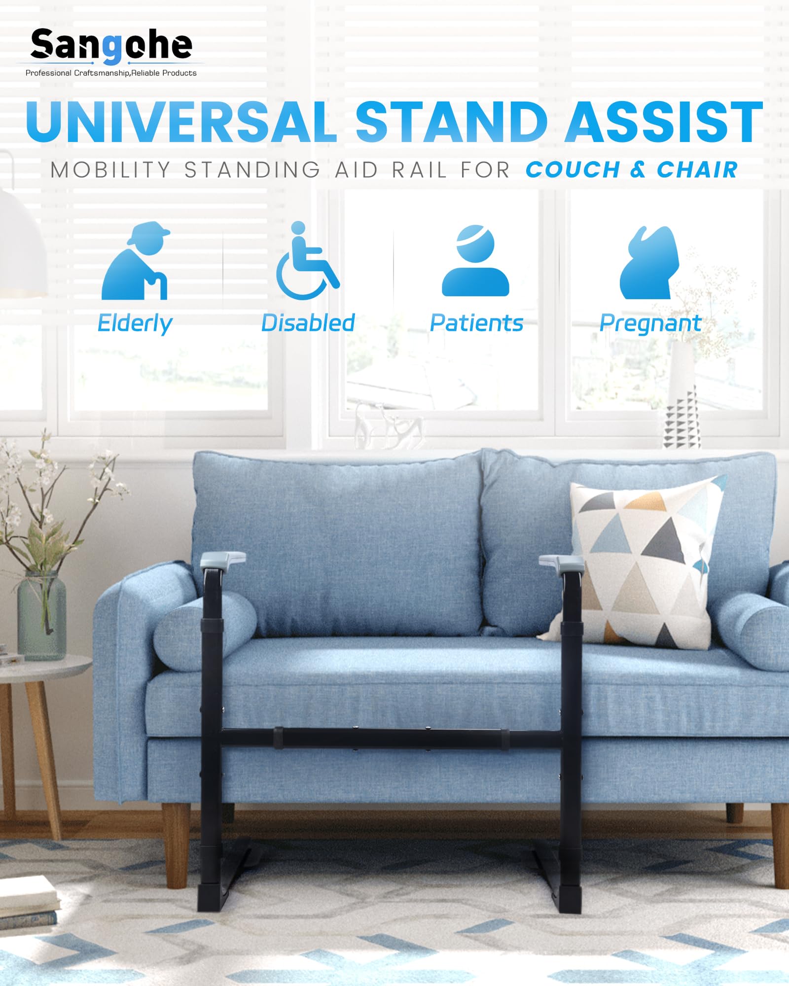 Sangohe Mobility Standing Aid Rail for Couch, Grab Bar Standing Aid for Seniors, Stand Assist for Chair, Assistance Handle for Patients, Elderly, Seniors and Disabled, Chair Couch Stand Assist, 504J thumbnail 2