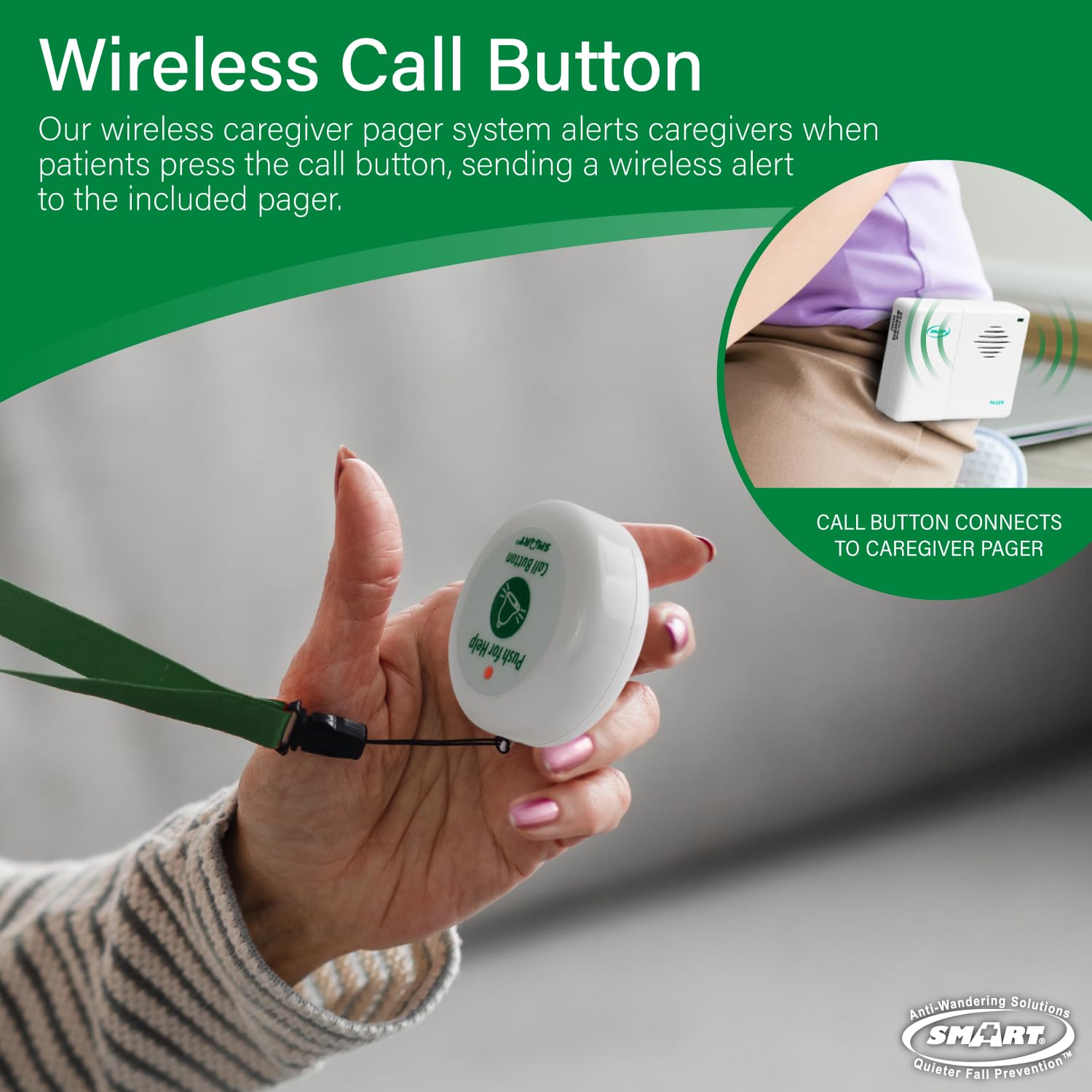 Smart Caregiver Pager System with 2 Call Buttons for Elderly Assistance, Fall Prevention, and Nurse Calling | Wearable Wireless Pager for Patient Help at Home | USA-Based Company and Customer Support thumbnail 2