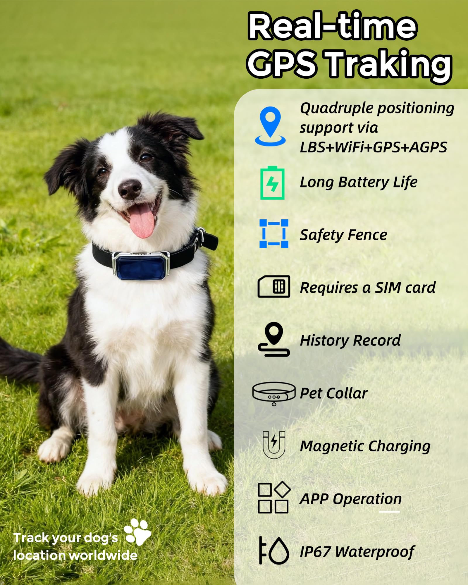 Smart GPS Dog Tracker, Live Pet Tracker, Virtual Fence, 10-Day Battery Life, Tensile Dog Collar, IP67 Water-Resistant, Easy Operation via Proprietary APP, Anti-Lost Tracking Device thumbnail 2