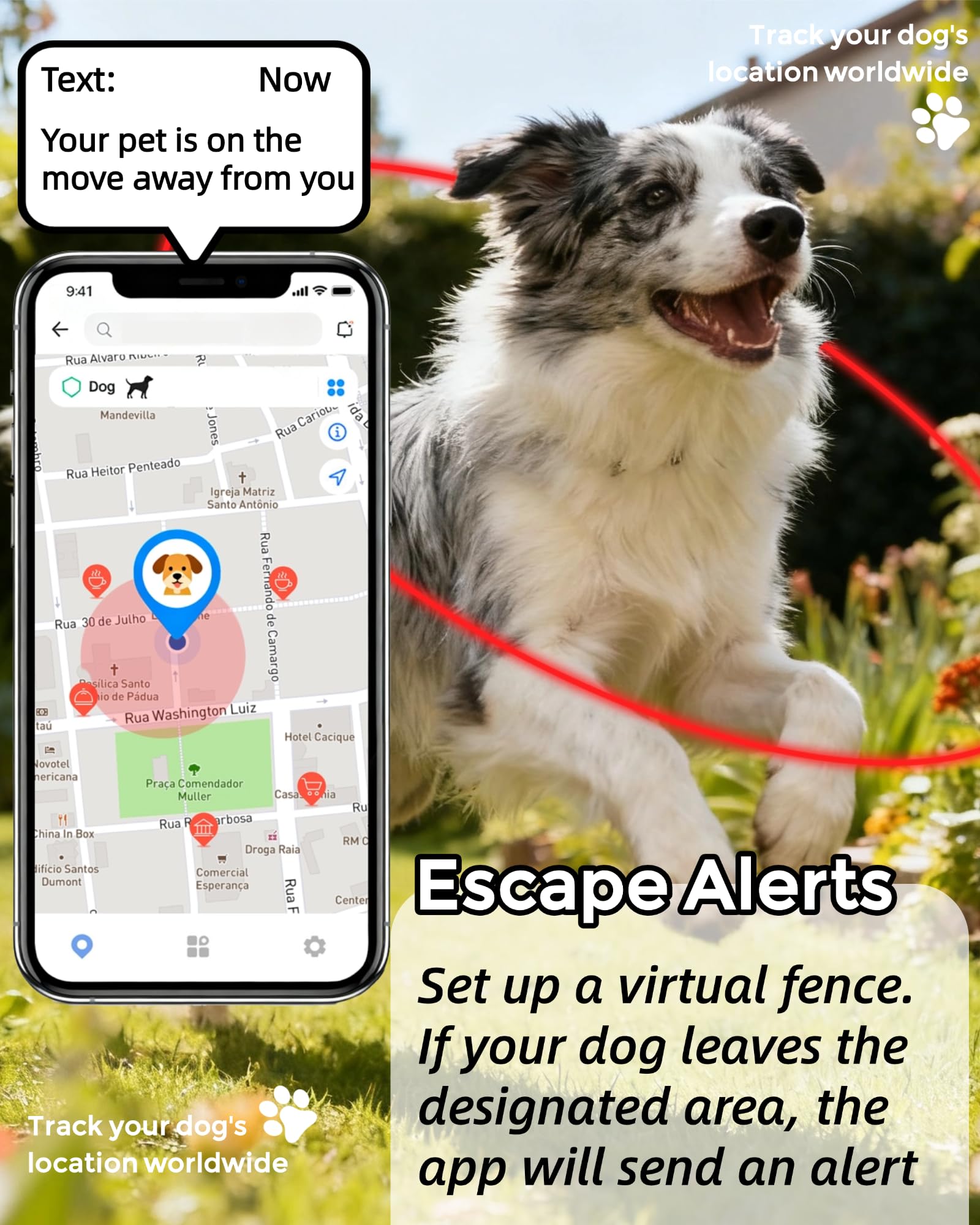 Smart GPS Dog Tracker, Live Pet Tracker, Virtual Fence, 10-Day Battery Life, Tensile Dog Collar, IP67 Water-Resistant, Easy Operation via Proprietary APP, Anti-Lost Tracking Device thumbnail 3