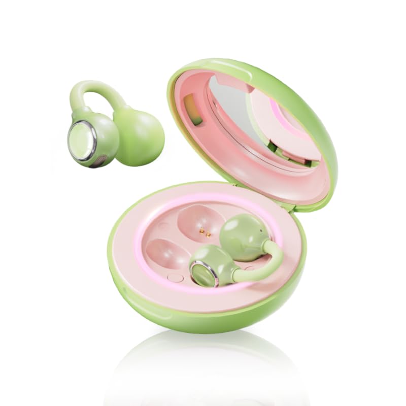 SoundAI FairyClip A2 Open-Ear Earbuds, Clip On AI Translation Headphones, Wireless Adaptive Comfort Bluetooth 5.4 Waterproof 28H Earphone Makeup Mirror for Sports &amp; Workouts Women Gifts, Guava Green thumbnail 2