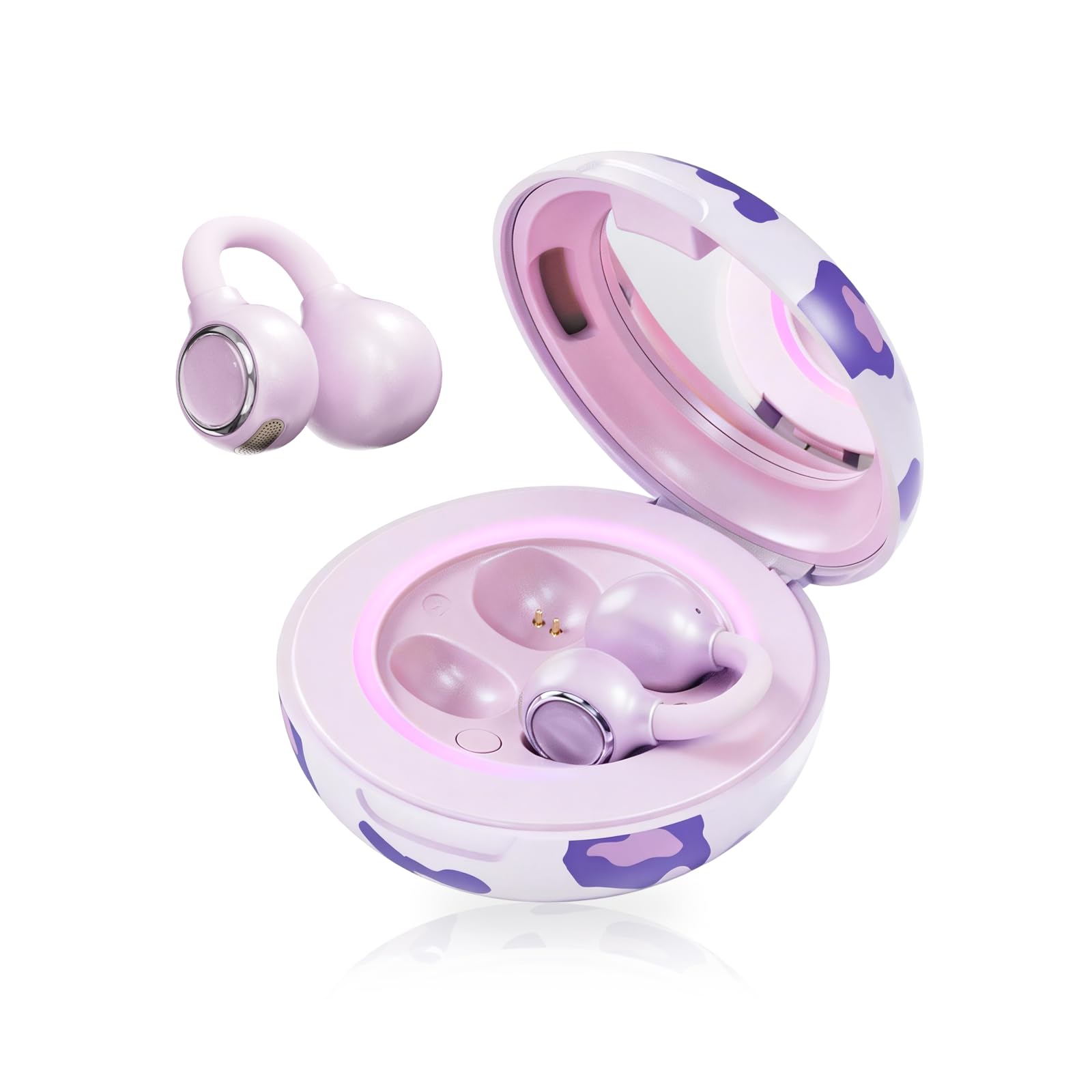 SoundAI FairyClip A2 Open-Ear Earbuds, Clip On AI Translation Headphones, Wireless Adaptive Comfort Bluetooth 5.4 Waterproof 28H Earphone Makeup Mirror for Sports &amp; Workouts Women Gifts, Guava Green thumbnail 3