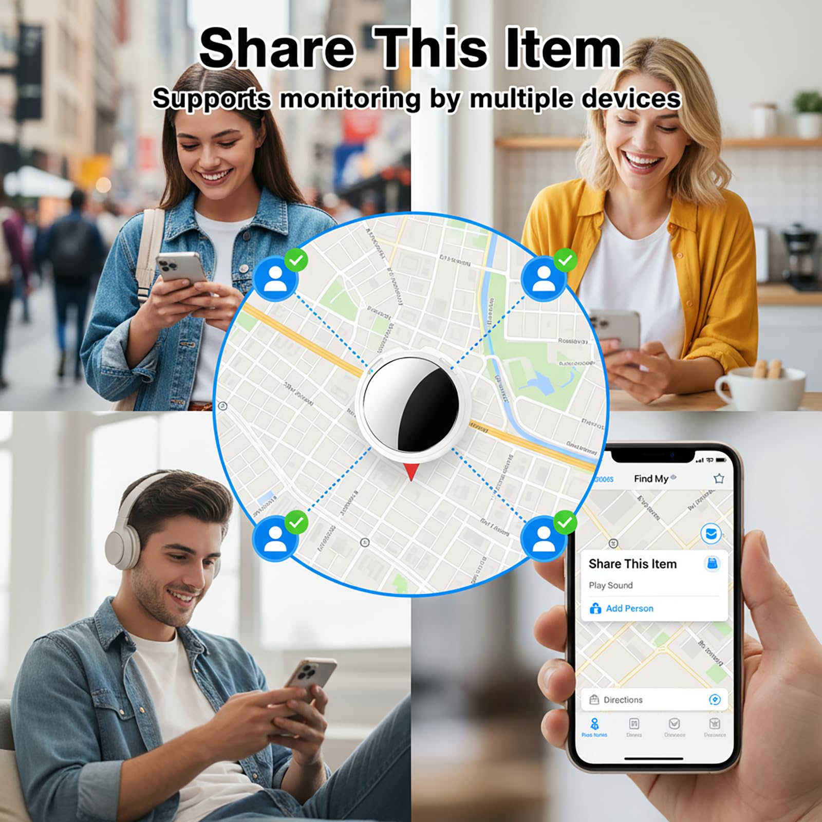 Tracker Tags-4 Pack [Apple MFi Certified] Air Pair with Apple Find My(iOS Only) Smart Bluetooth Tracking Tags Key Finder Item Locator Waterproof Worldwide Tracker for Pets Wallet Backpack Dogs Luggage thumbnail 5