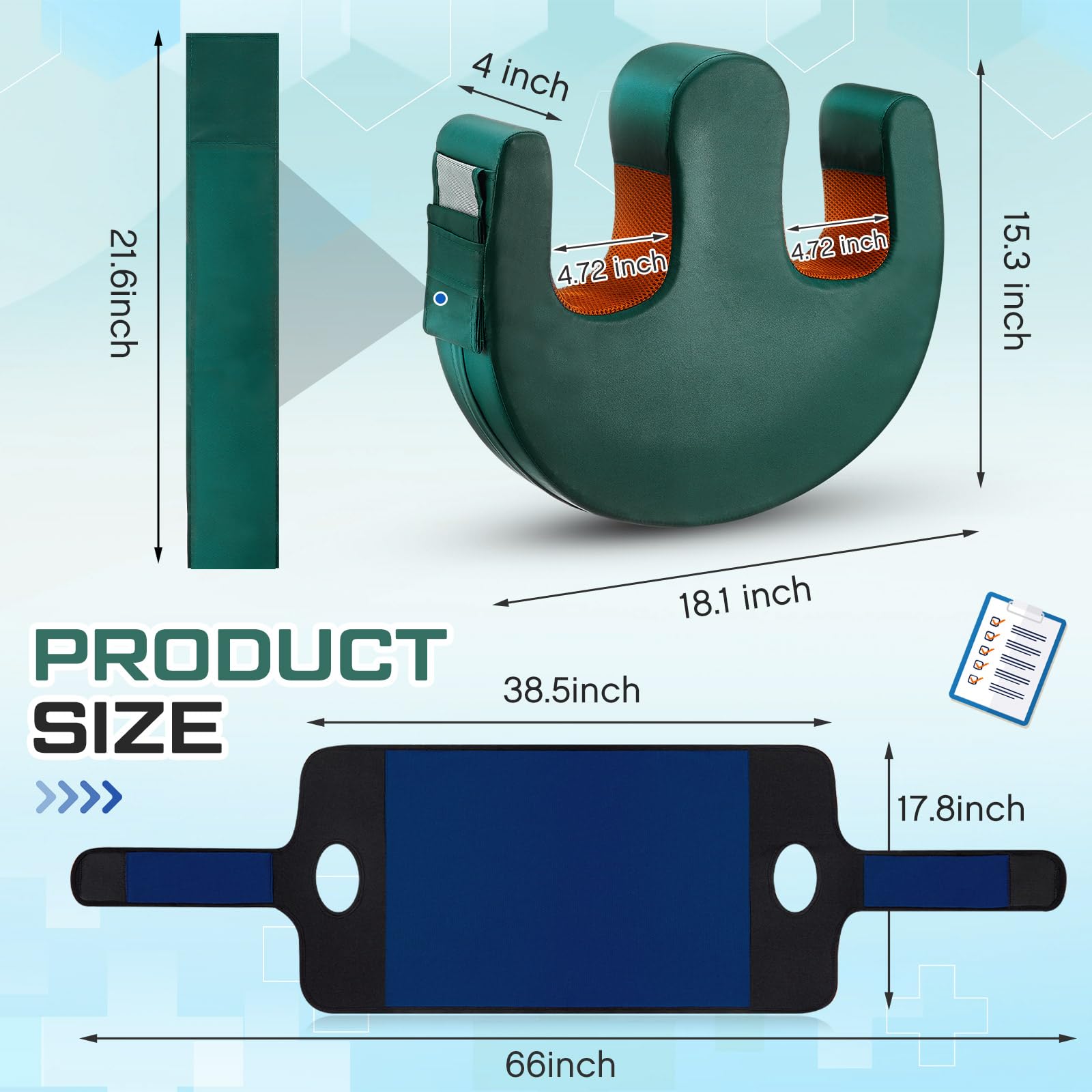 TrelaCo 2 Pcs Bedridden Patient Turning Device Set, Including 1 Turning Pillow and 1 Turning Belt, Prevent Muscle Atrophy for Elderly Seniors Disability Prevention Bed Sore Aid Care(Navy Blue) thumbnail 2