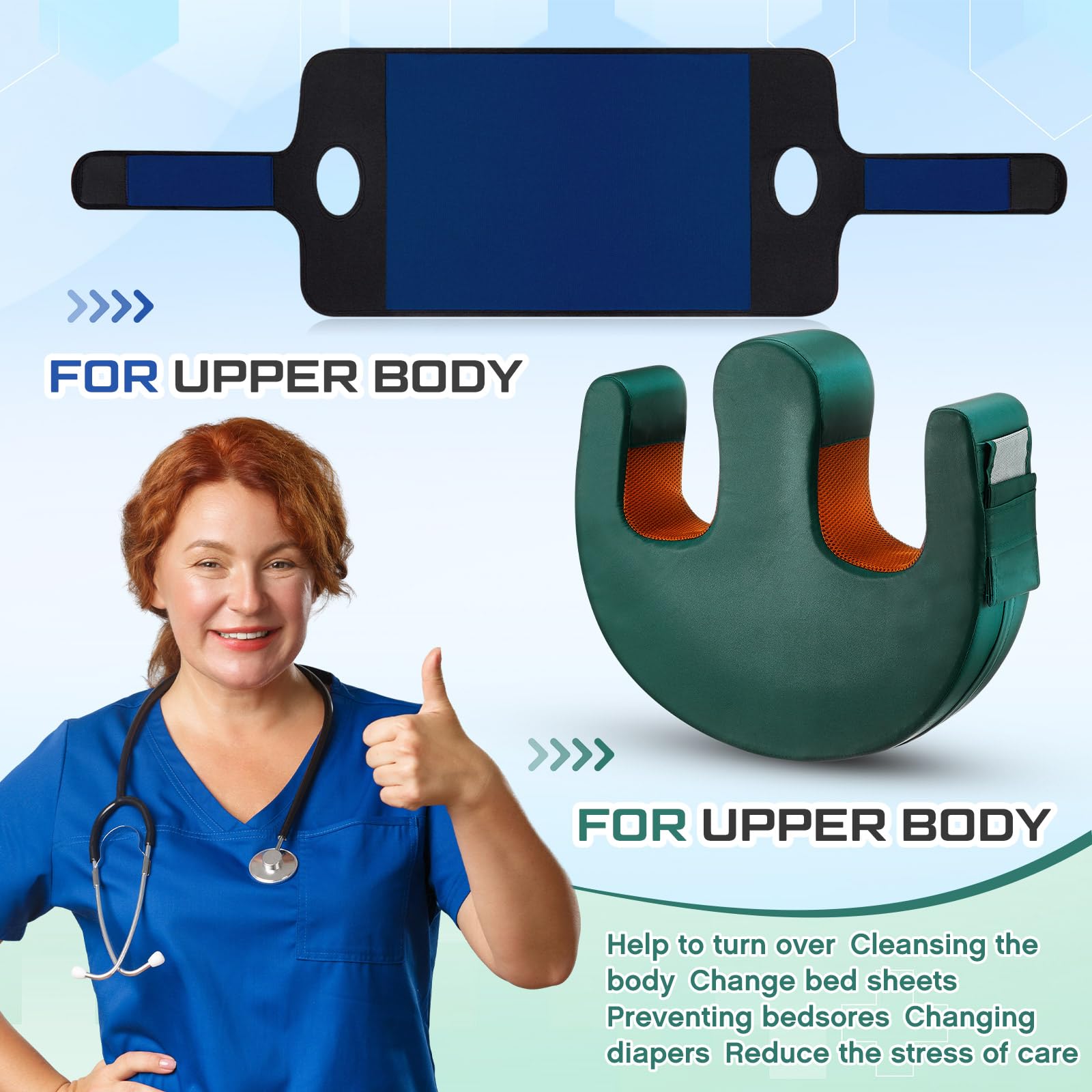 TrelaCo 2 Pcs Bedridden Patient Turning Device Set, Including 1 Turning Pillow and 1 Turning Belt, Prevent Muscle Atrophy for Elderly Seniors Disability Prevention Bed Sore Aid Care(Navy Blue) thumbnail 3