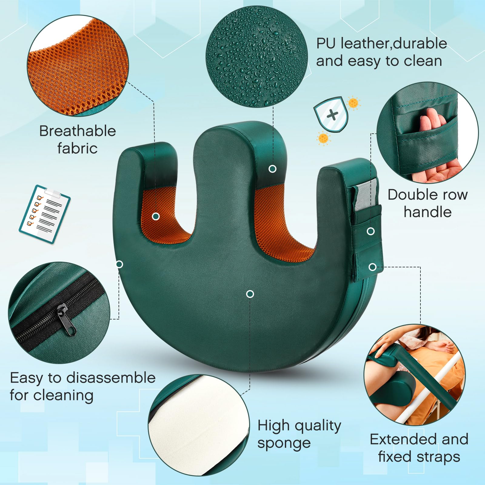 TrelaCo 2 Pcs Bedridden Patient Turning Device Set, Including 1 Turning Pillow and 1 Turning Belt, Prevent Muscle Atrophy for Elderly Seniors Disability Prevention Bed Sore Aid Care(Navy Blue) thumbnail 4