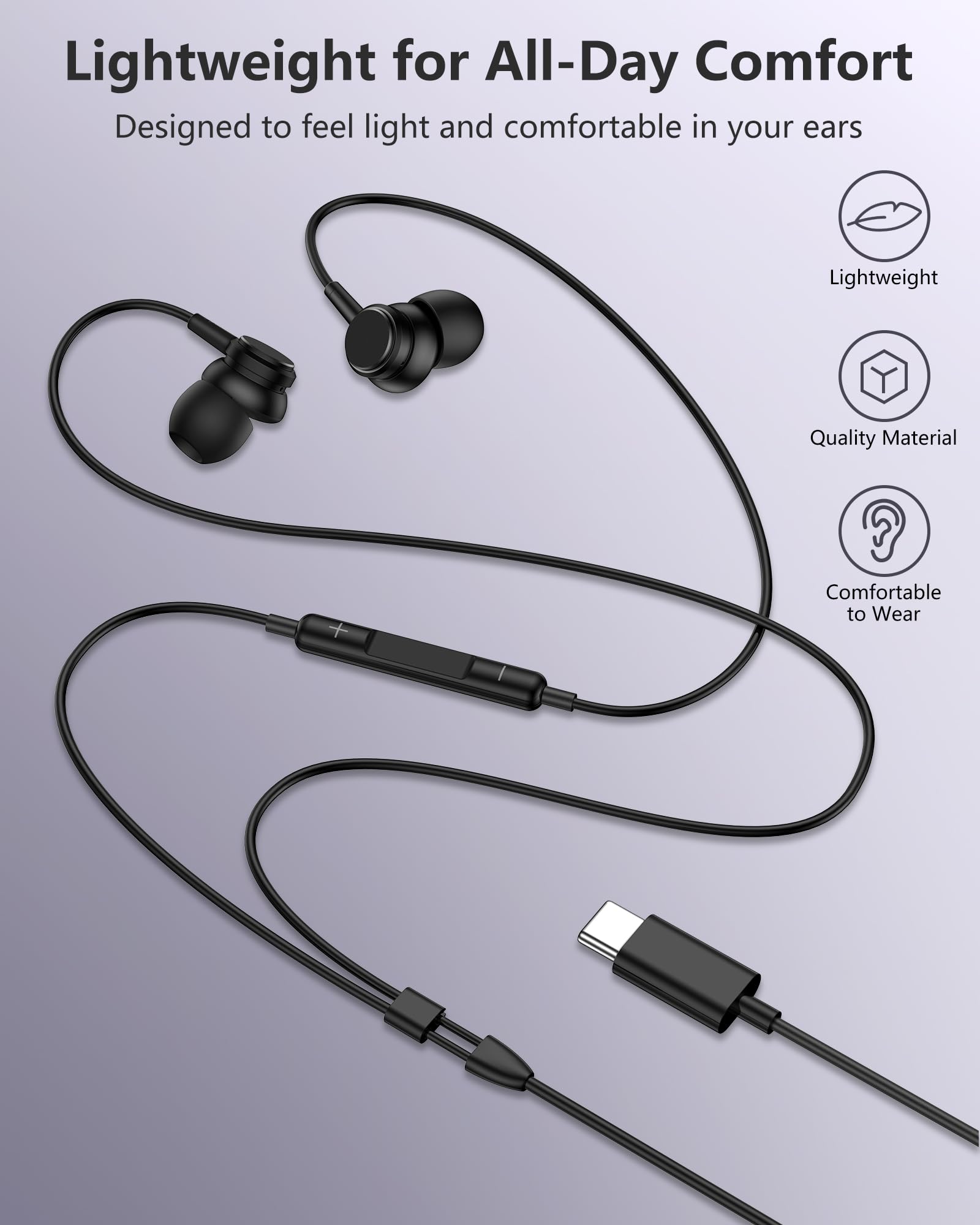 USB C Wired Headphones for Samsung Galaxy S25 A17, Wired Earbuds USBC with Microphone Ear Buds for iPhone 17 16 Pro Max Air, in-Ear Earphones Wired for Apple, Pixel 10 Pro XL 9 Moto Android in-Ear thumbnail 2