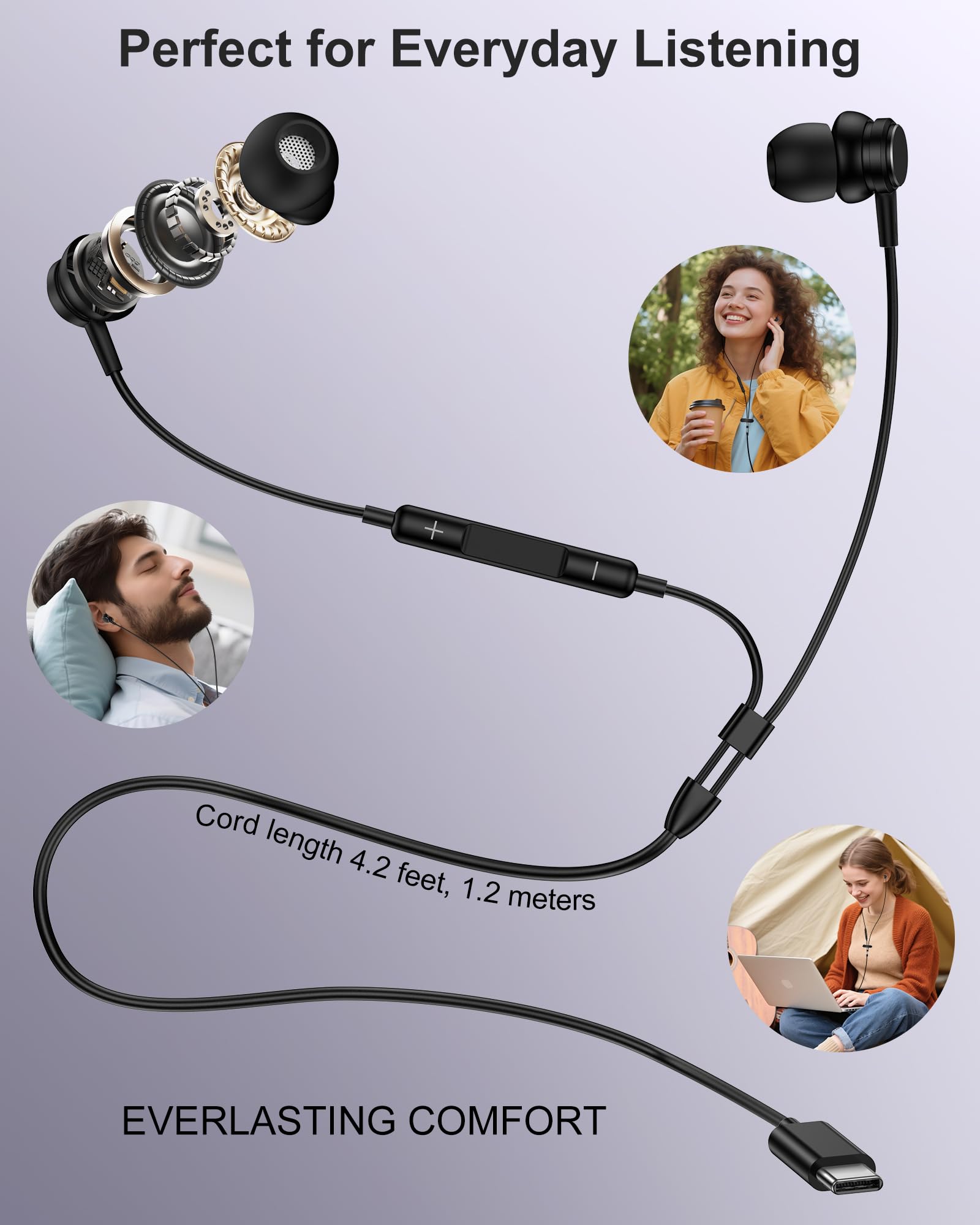 USB C Wired Headphones for Samsung Galaxy S25 A17, Wired Earbuds USBC with Microphone Ear Buds for iPhone 17 16 Pro Max Air, in-Ear Earphones Wired for Apple, Pixel 10 Pro XL 9 Moto Android in-Ear thumbnail 4