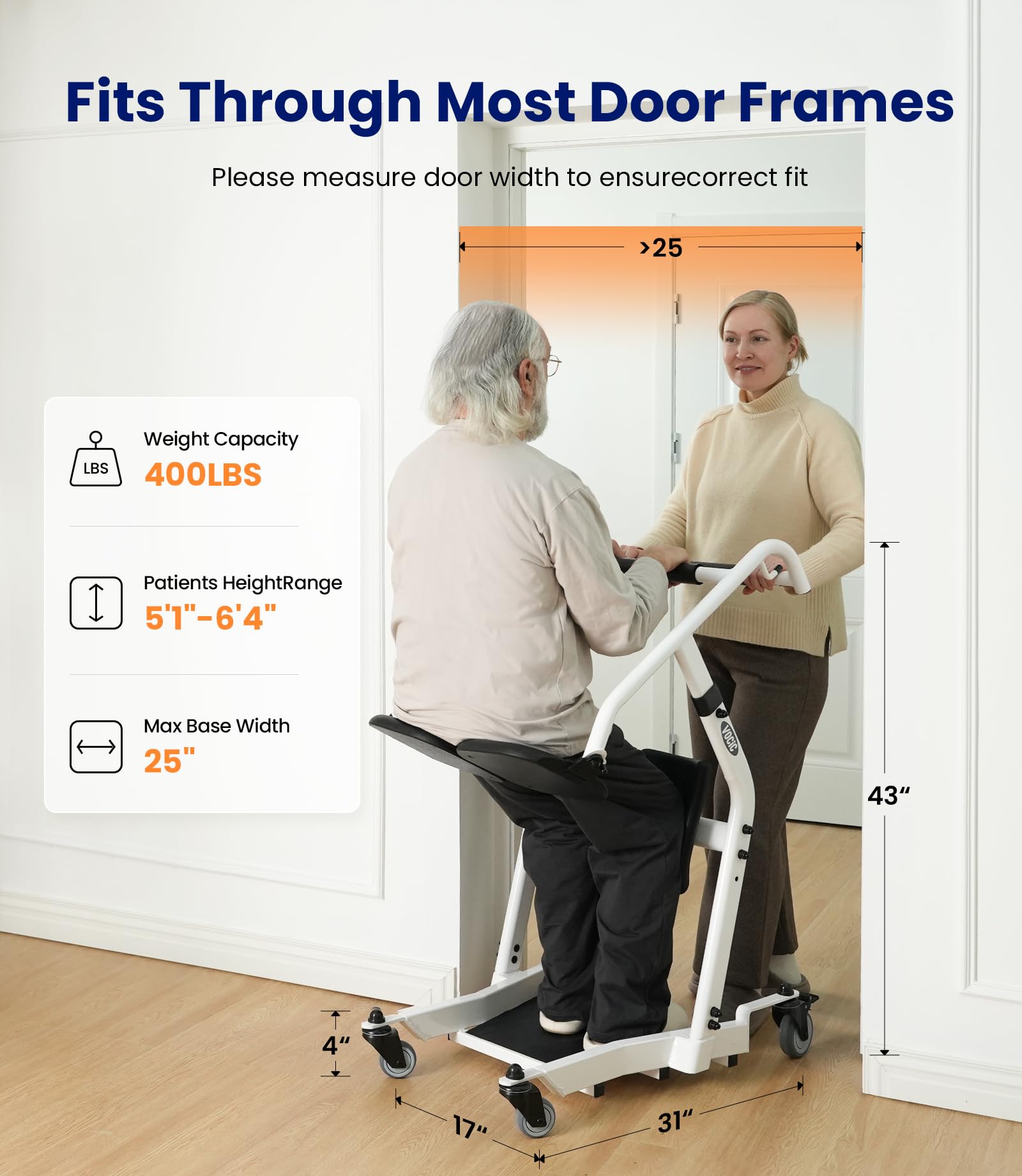 VOCIC Upgrade Sit to Stand Lift, One-Step Stand Assist Lift for Elderly, Patient Lift Chair Transport Unit with Wheels, Standing Transfer Device for Home Care, Fall Prevention &amp; Muscle Building, AY03 thumbnail 2