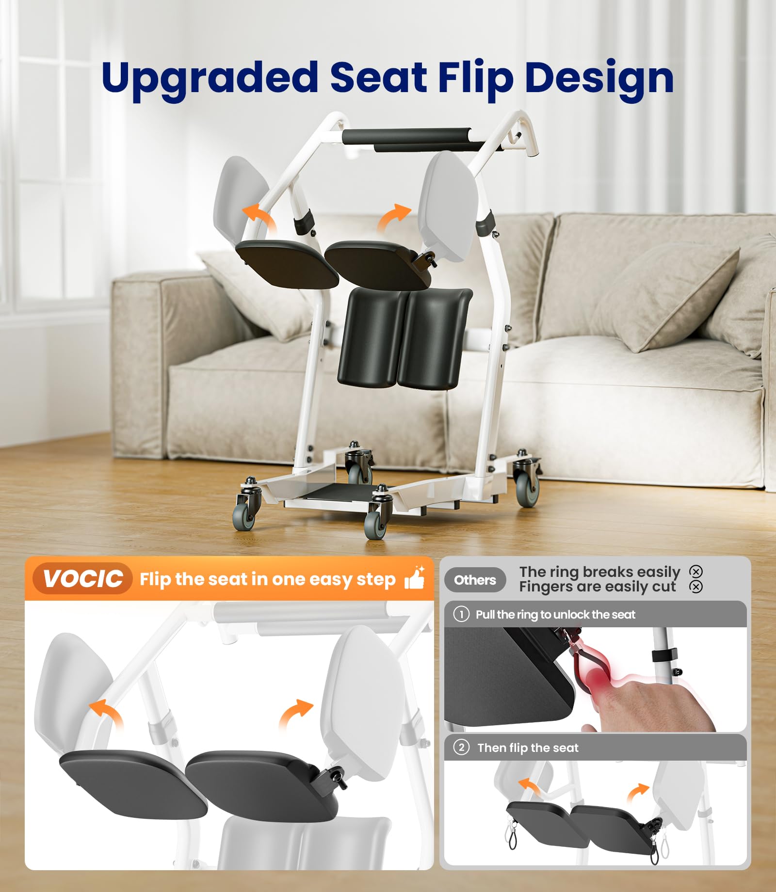 VOCIC Upgrade Sit to Stand Lift, One-Step Stand Assist Lift for Elderly, Patient Lift Chair Transport Unit with Wheels, Standing Transfer Device for Home Care, Fall Prevention &amp; Muscle Building, AY03 thumbnail 4