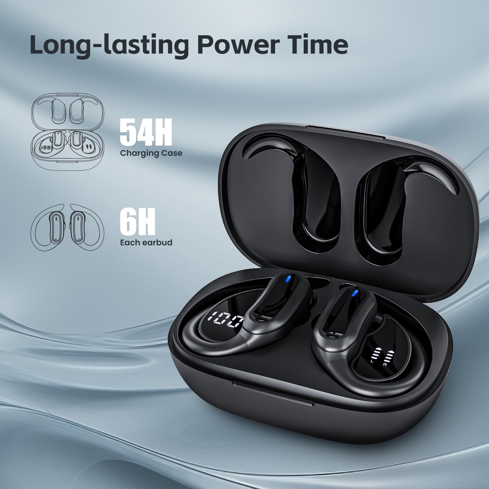 Wireless Earbuds, Bluetooth 5.4 Headphones, True Wireless Stereo Sound Earphones with Noise Cancelling Mic, Fast Charging, IPX7 Waterproof, Comfort Fit Ear Buds for Sports/Workouts/Travel (Deep Black) thumbnail 3