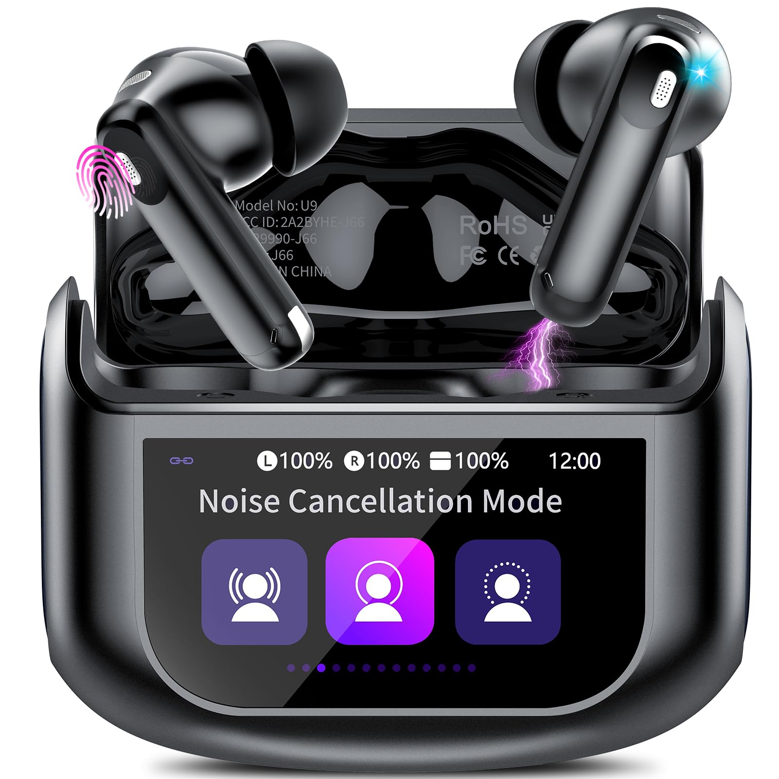 Wireless Earbuds, Bluetooth 5.4 Headphones with Multifunctional Touch Screen, 48H Bass Stereo Ear buds with ANC/ENC Noise Cancelling/Transparency mode, IPX7 Earphones with 5 EQ Modes for iOS Android thumbnail 2