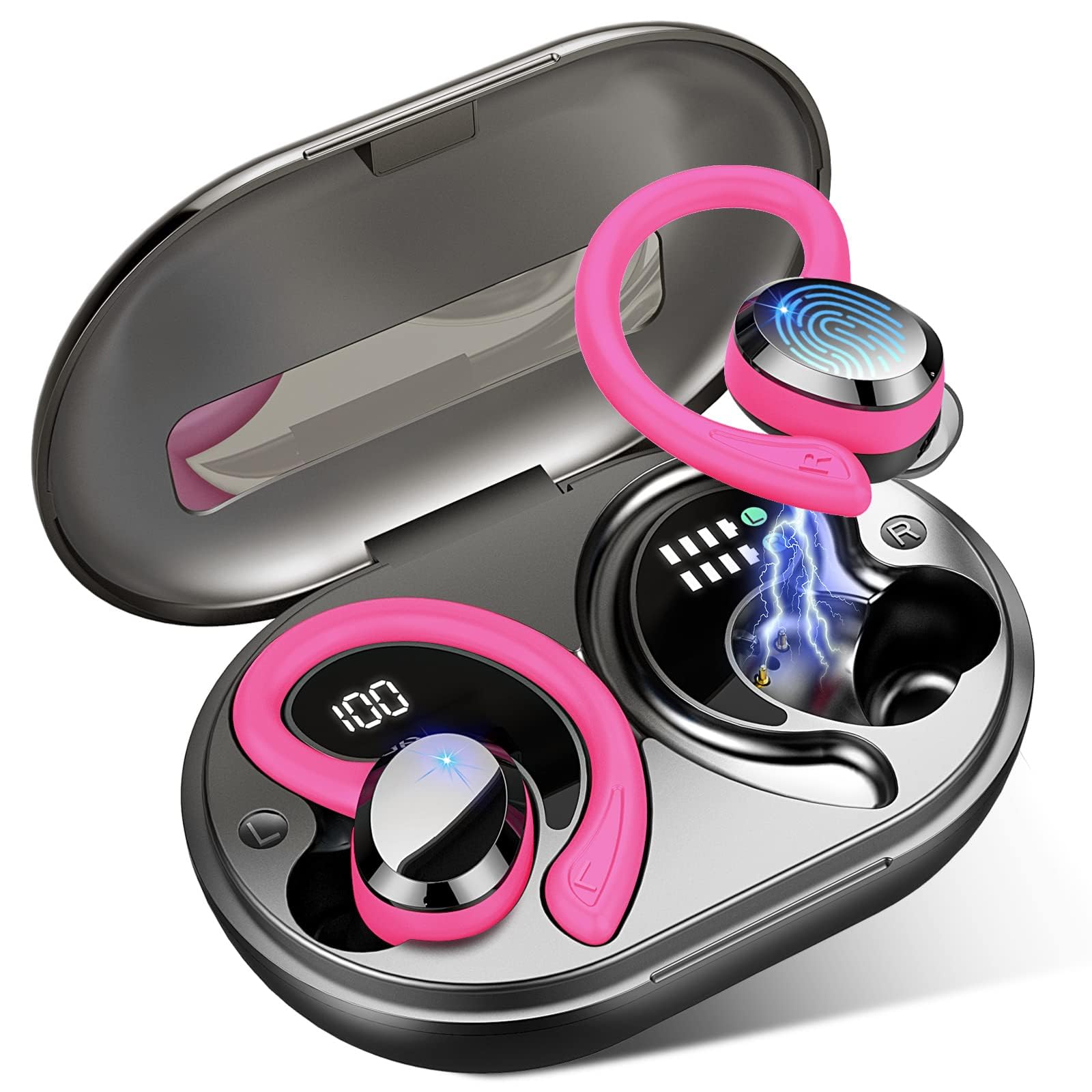 Wireless Earbuds, Sport Bluetooth 5.4 Headphones 2026 New Bluetooth Earbuds with 75Hrs Stereo, 4 ENC Mic, Noise Canceling Over-Ear Buds with Earhooks, IP7 Waterproof Earphones for Workout/Running/Gym thumbnail 2