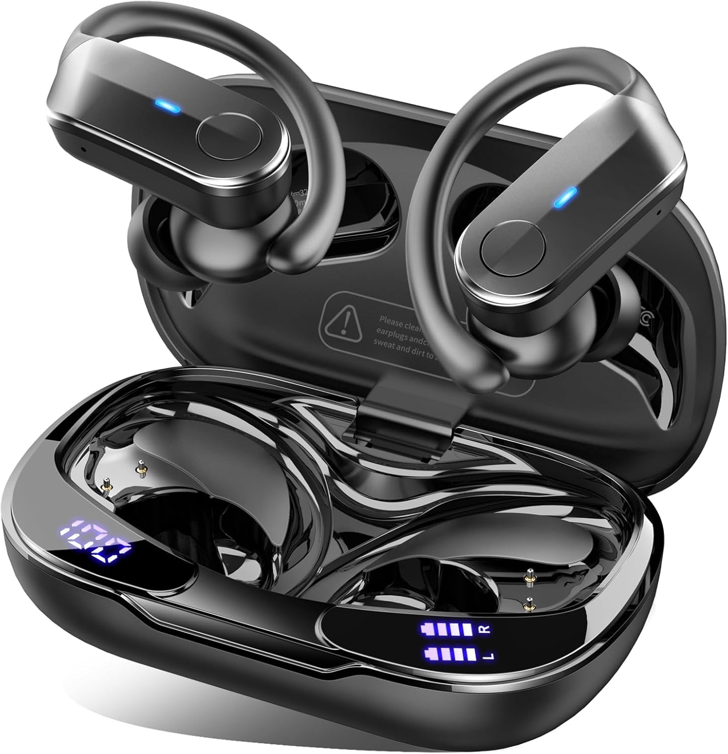 Wireless Earbuds, Sports Bluetooth 5.4 Headphones IPX8 Waterproof, 70H Over Ear Buds with Deep Bass Sound,4 ENC Noise Cancelling Mics, USB-C Fast Charging Earphones with Earhooks for Workout/Running thumbnail 4