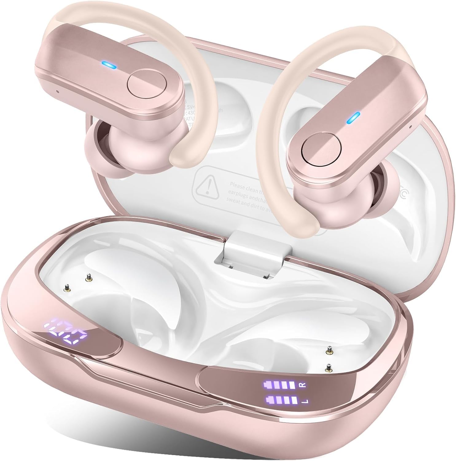 Wireless Earbuds, Sports Bluetooth 5.4 Headphones IPX8 Waterproof, 70H Over Ear Buds with Deep Bass Sound,4 ENC Noise Cancelling Mics, USB-C Fast Charging Earphones with Earhooks for Workout/Running thumbnail 5