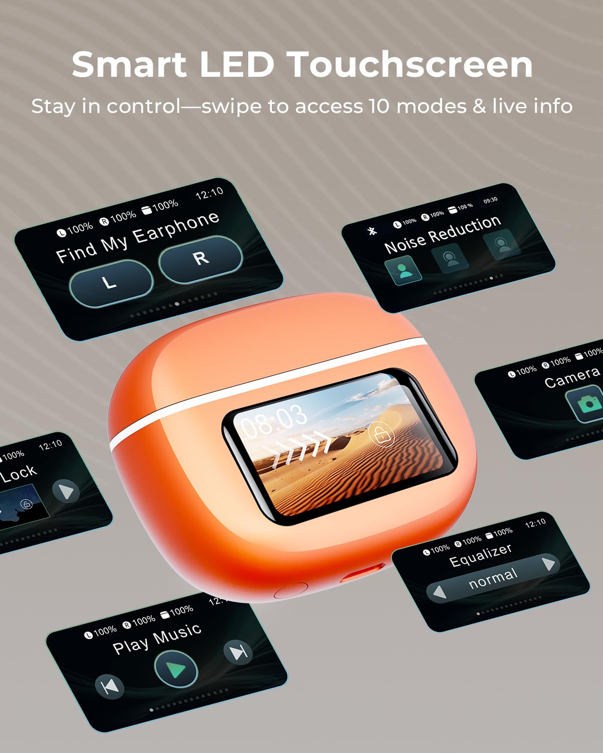 wyness Wireless Earbuds, Ear Buds Active Noise Cancelling with Charging Case-Orange thumbnail 2