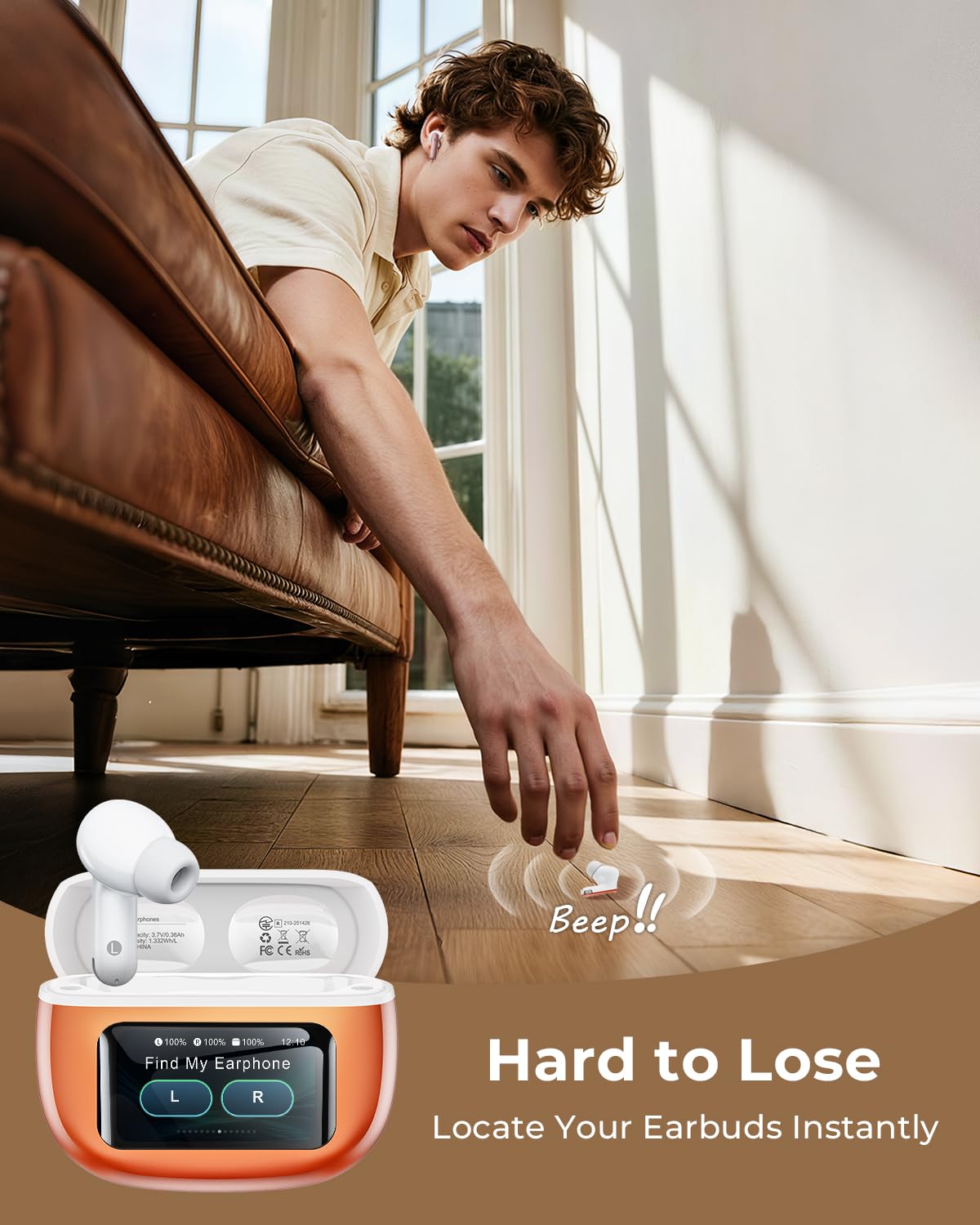 wyness Wireless Earbuds, Ear Buds Active Noise Cancelling with Charging Case-Orange thumbnail 4