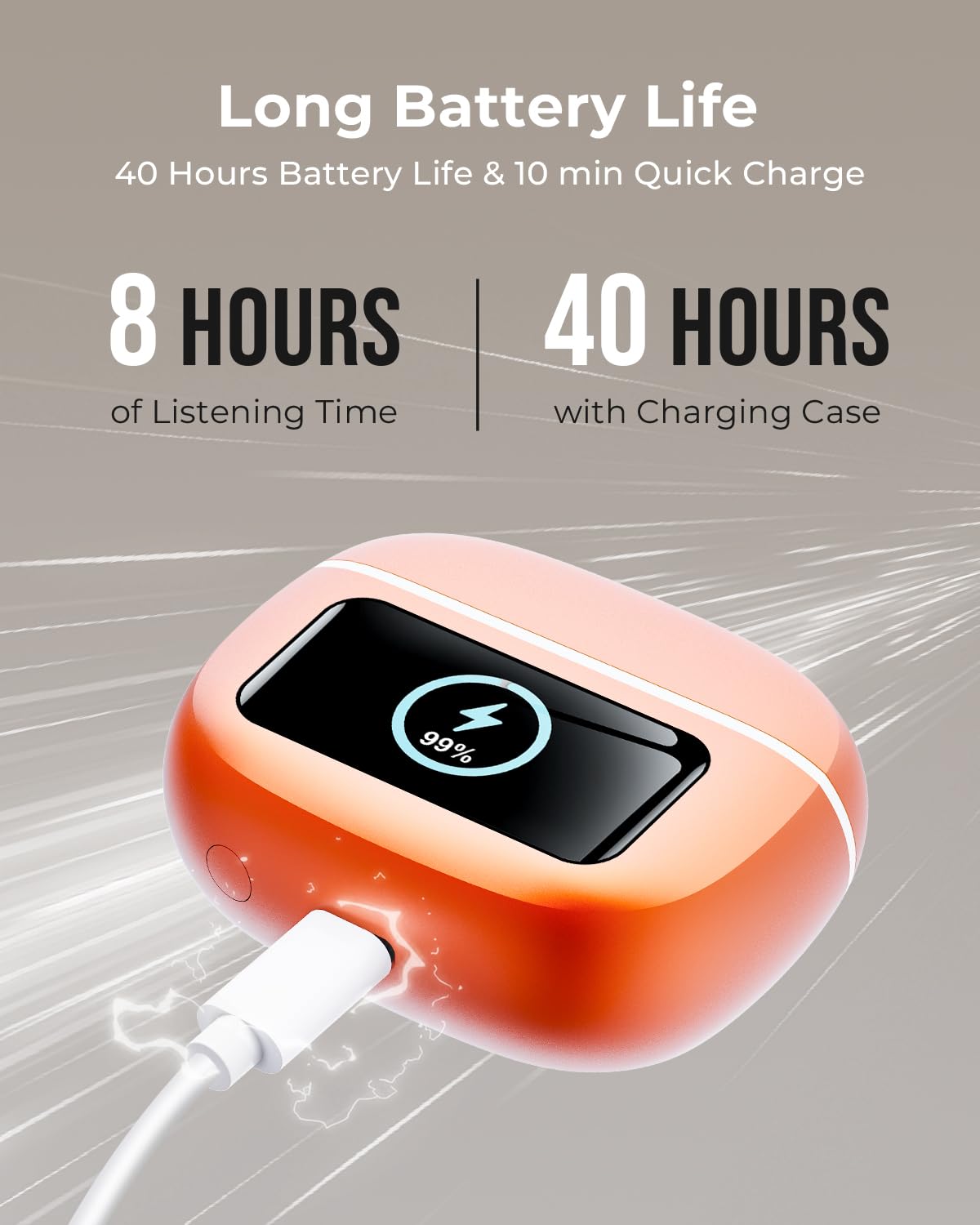 wyness Wireless Earbuds, Ear Buds Active Noise Cancelling with Charging Case-Orange thumbnail 5