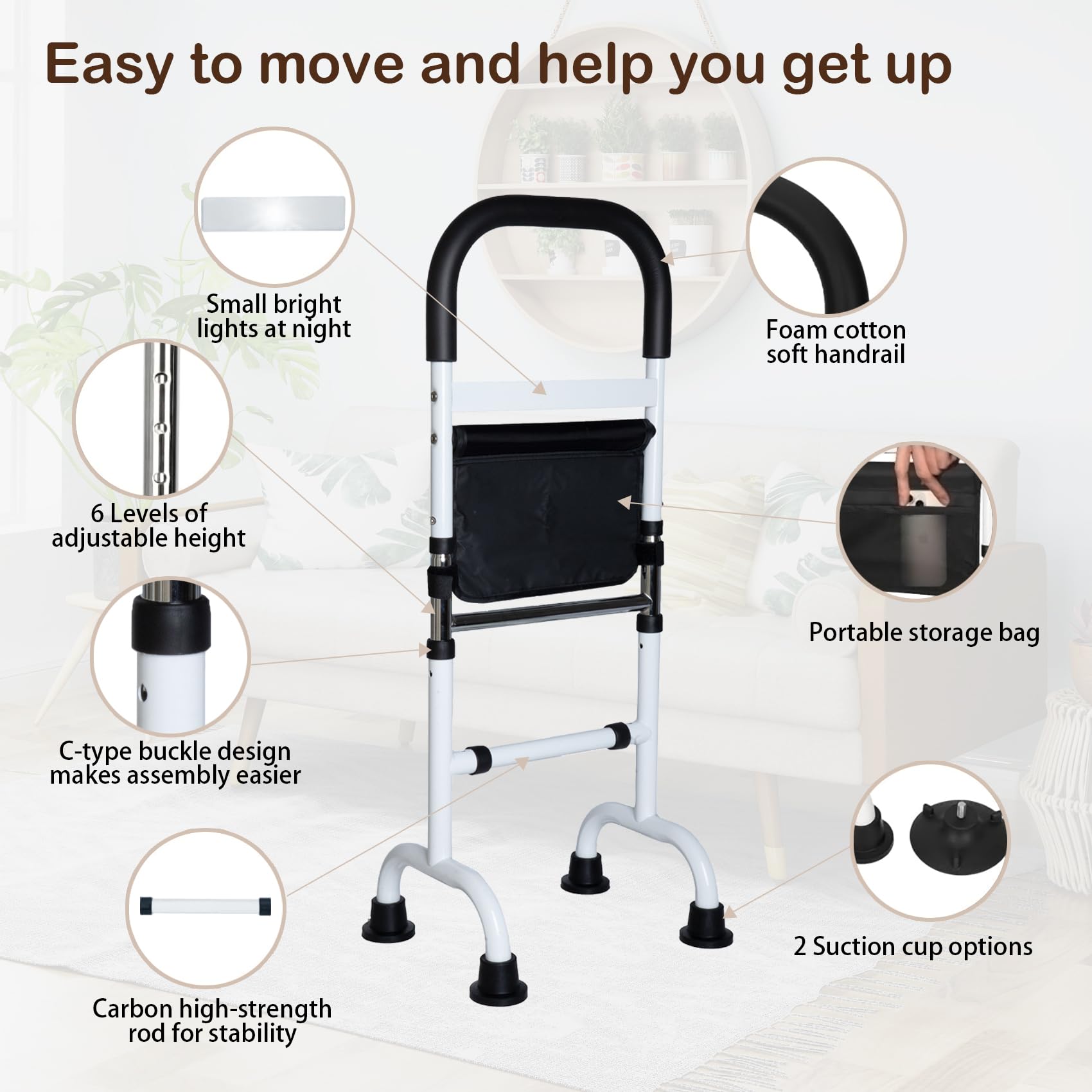 Adjustable Stand Assist Aid for Elderly, Couch Stand Assist with Night Light and Two Sets of Bases, Mobility Aids for Elderly Adults and Others Who Need Extra Help, Can Withstand 300 Pounds thumbnail 3