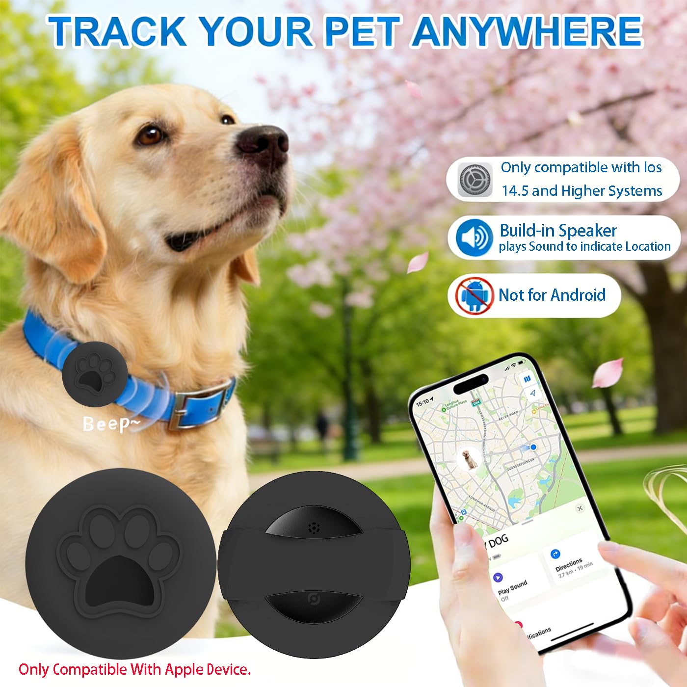 Dog Trackers Smart Pet Tracker for Collar Dog Trackers Pet Location Tracker with Holder No Monthly Fee Compatible with Apple Find My (iOS Only Not for Android) Anti-Lost Device for Pets Bag Straps thumbnail 2