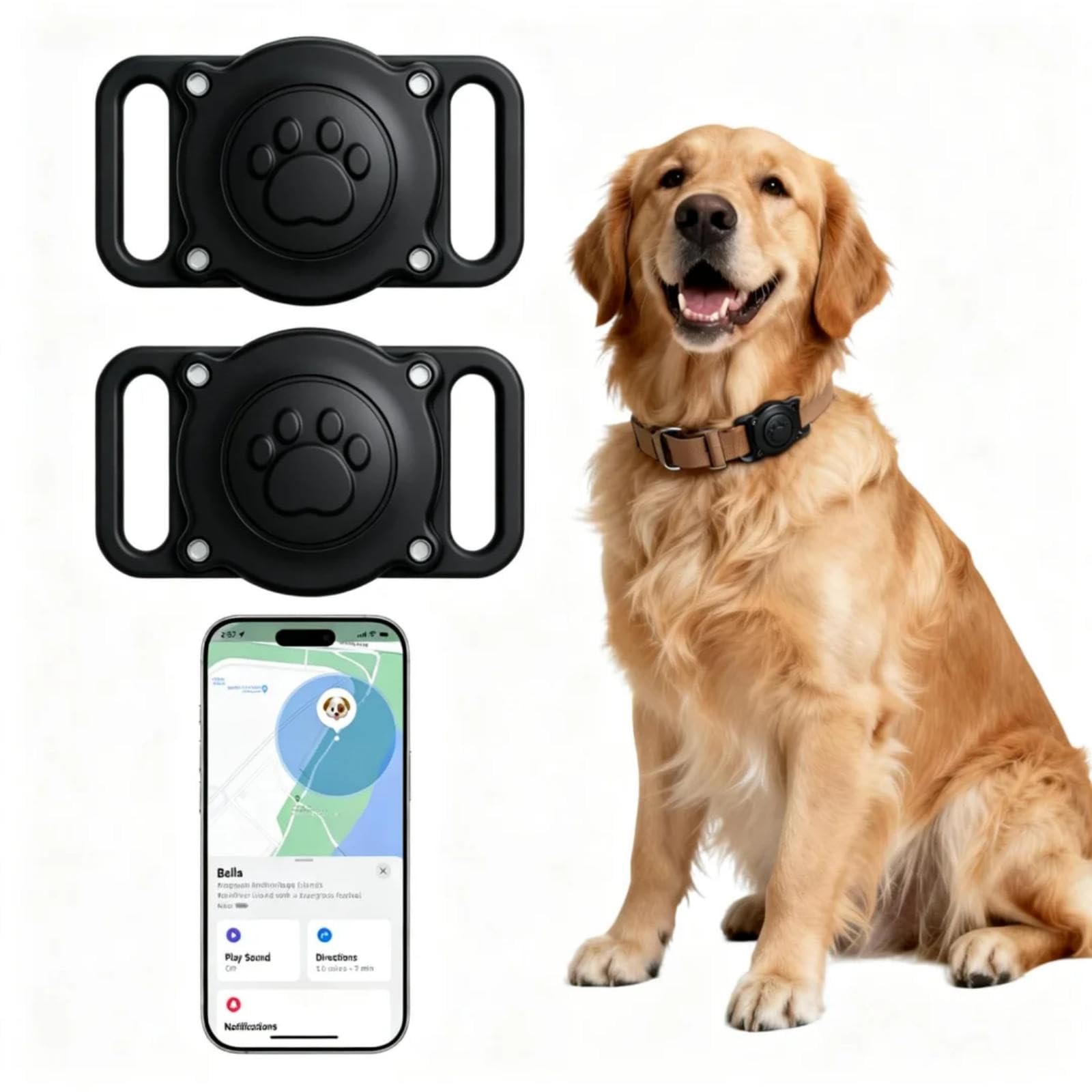 GPS Dog Tracker Collar (iOS &amp; Android), Bluetooth Dog Tracker GPS, Smart Pet Activity Tracker, No Monthly Fee, Work with Apple Find My &amp; Google Find Hub, Finder Tag for Pets,Items (1 Pack) Black thumbnail 2