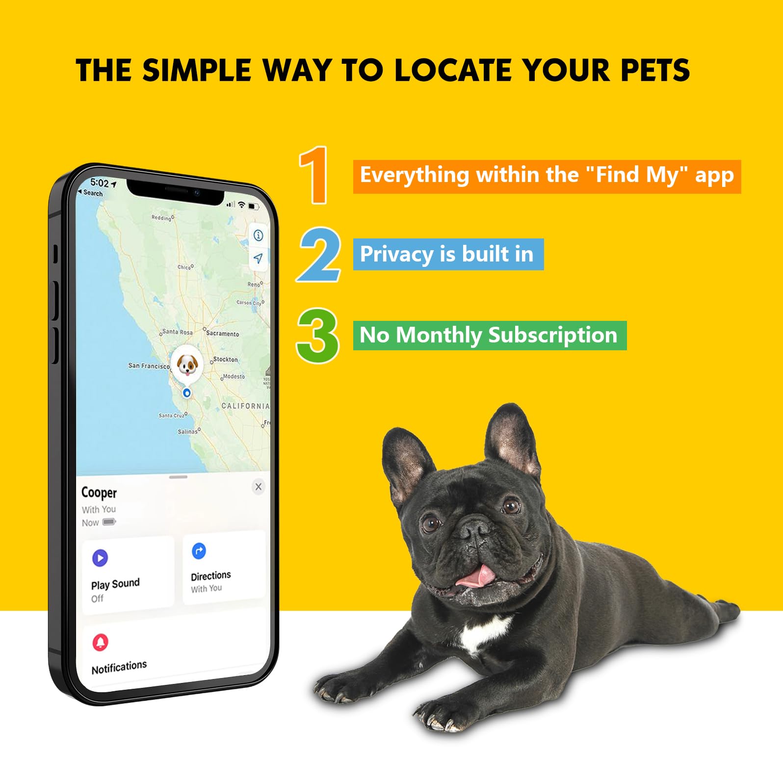 GPS Tracker for Dogs – Smart Dog Collar &amp; Pet Tracker with Real-Time Location, No Monthly Fee, Unlimited Range (iOS Only) – Fits Small to Large Dogs(Locator Included) (Black) thumbnail 2