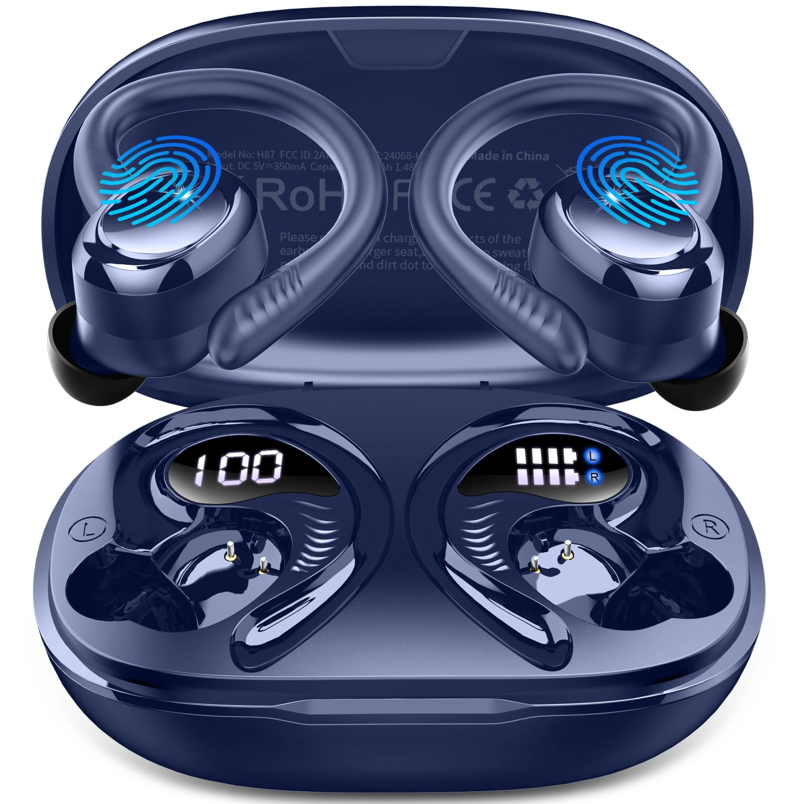 Hupoaf Wireless Earbuds Sport, New Bluetooth 5.4 Headphones with Earhooks, 50H Stereo Deep Bass Over Ear Buds with 4 ENC Noise Canceling Mics, IP7 Waterproof Earphones for Running Workout Gym -Black thumbnail 2