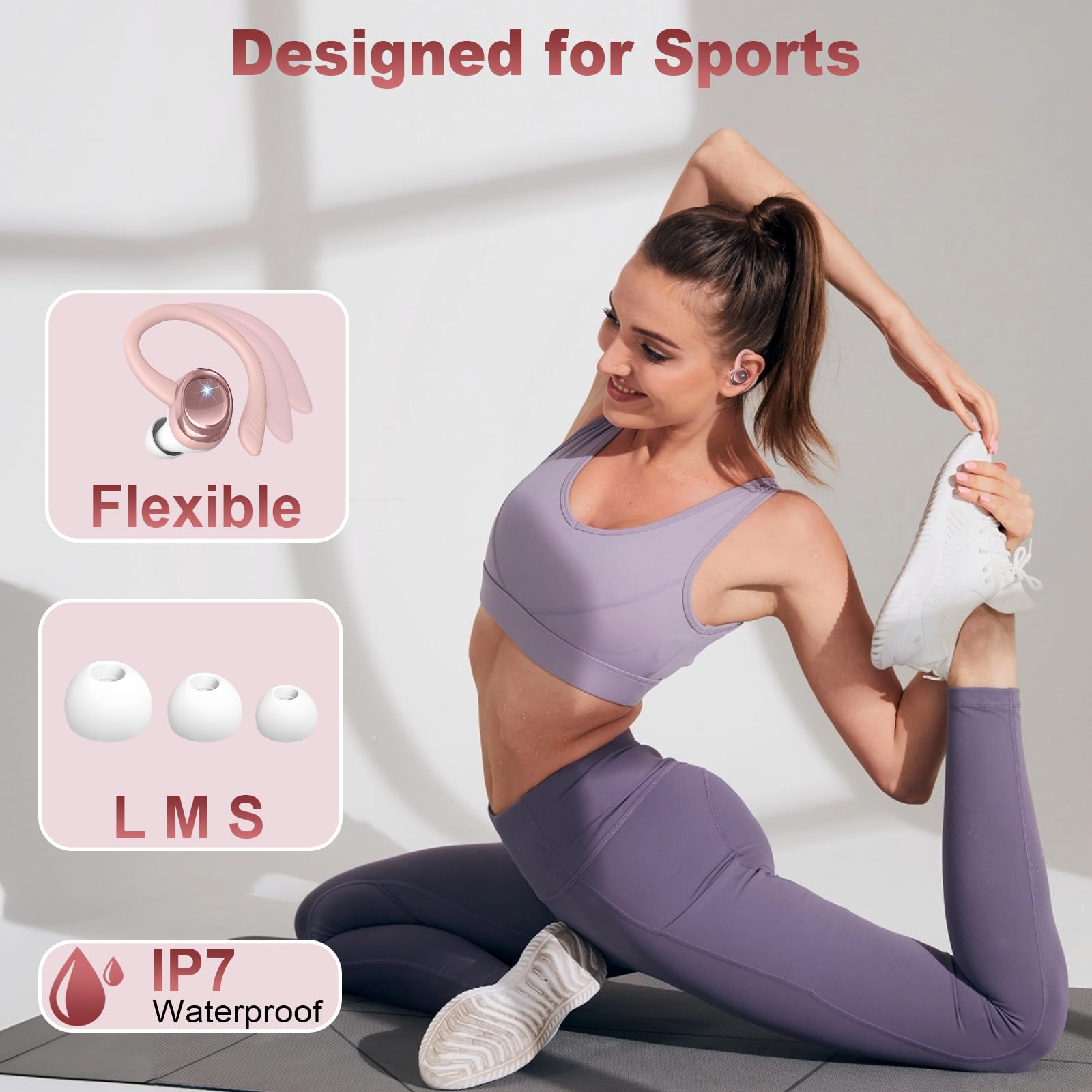 Hupoaf Wireless Earbuds Sport with Earhooks, 2026 Bluetooth 5.4 Headphones with 4 ENC Noise Canceling Mic, 50H Stereo Over Ear Buds for Running/Gym/Workout, IP7 Waterproof Earphones for Android/iOS thumbnail 5