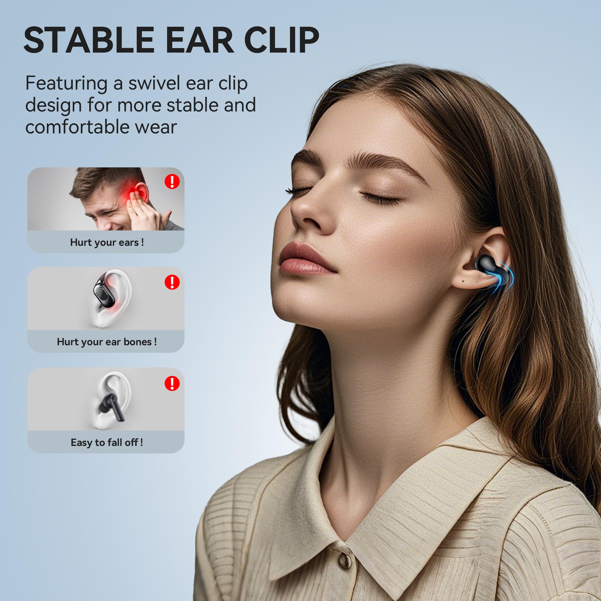 Oraolo Open Ear Headphones, Bluetooth 5.4 Wireless Earbuds with Stereo Sound, ENC Clear Call, 21H Playtime, Type-C Charging, Touch Control, IPX6 Waterproof Open Ear Clip-On Earbuds for Outdoor Sports thumbnail 3