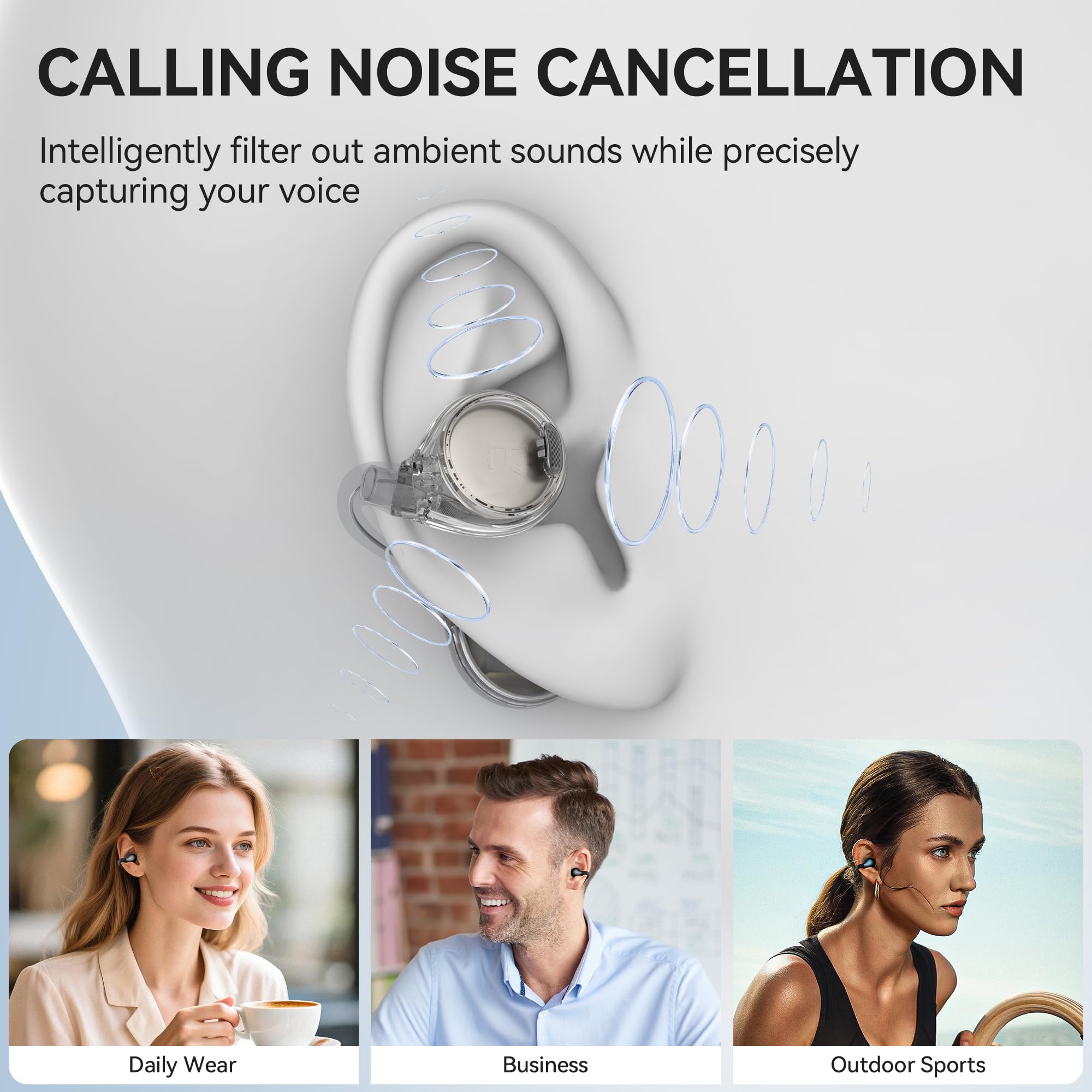 Oraolo Open Ear Headphones, Bluetooth 5.4 Wireless Earbuds with Stereo Sound, ENC Clear Call, 21H Playtime, Type-C Charging, Touch Control, IPX6 Waterproof Open Ear Clip-On Earbuds for Outdoor Sports thumbnail 4