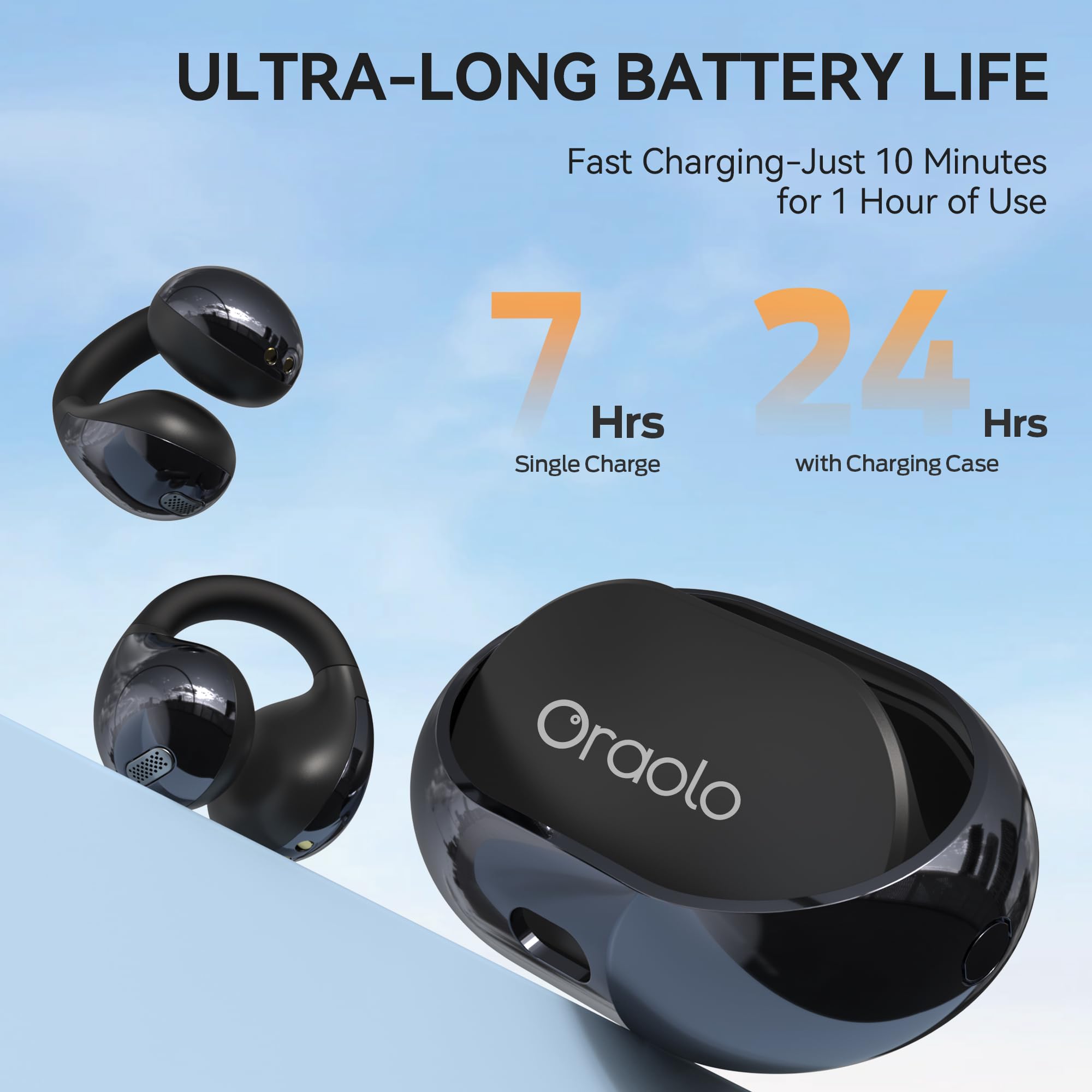 Oraolo Open Ear Headphones, Bluetooth 5.4 Wireless Earbuds with Stereo Sound, ENC Clear Call, 21H Playtime, Type-C Charging, Touch Control, IPX6 Waterproof Open Ear Clip-On Earbuds for Outdoor Sports thumbnail 5