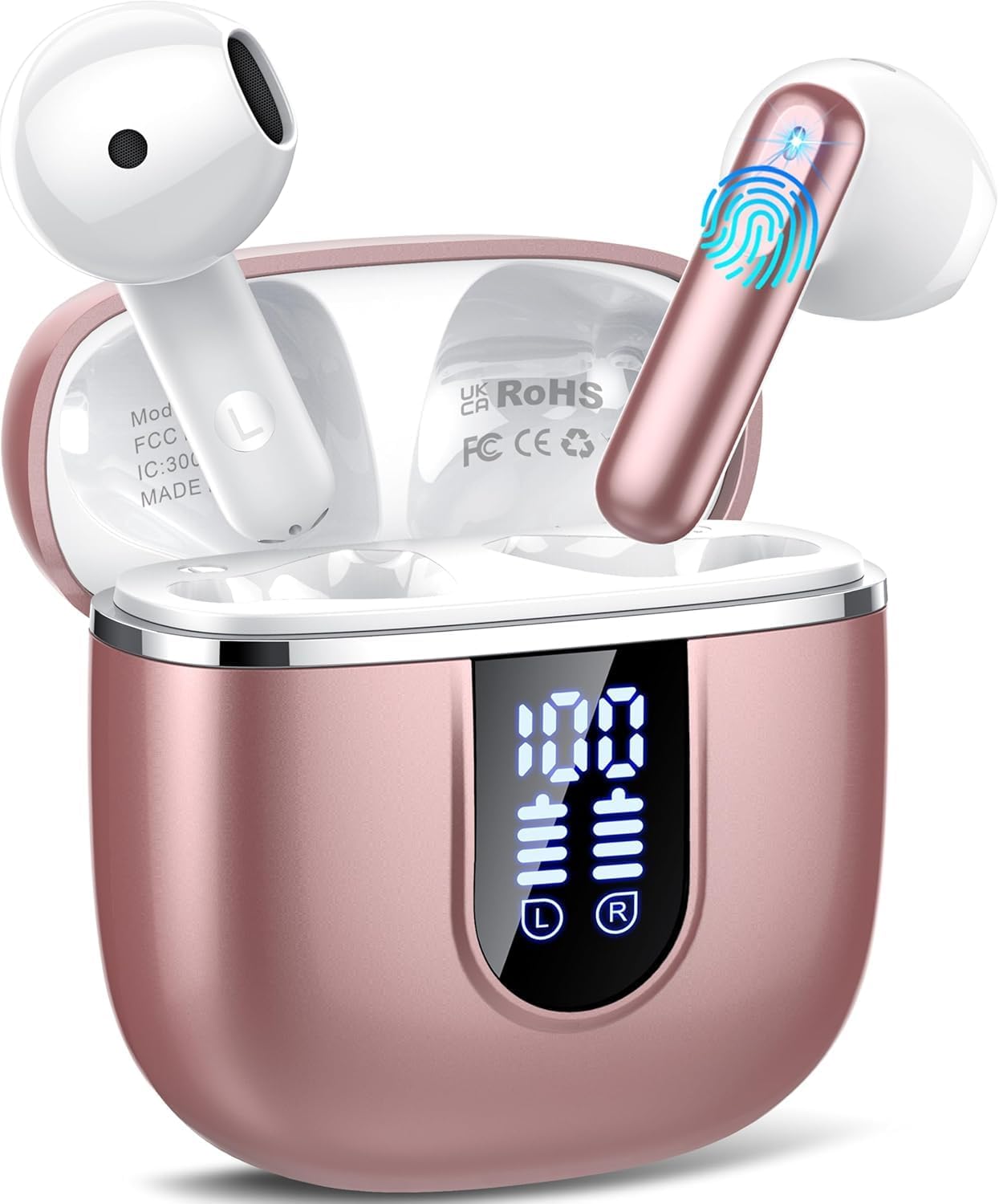 Wireless Earbuds, 2026 Bluetooth 5.4 Headphones with 3D Bass Stereo, 40H Ultralight in-Ear Buds, Bluetooth Earbuds with 4 ENC Noise Cancelling Mic, USB-C LED, IP7 Waterproof Earphones for Android iOS thumbnail 3