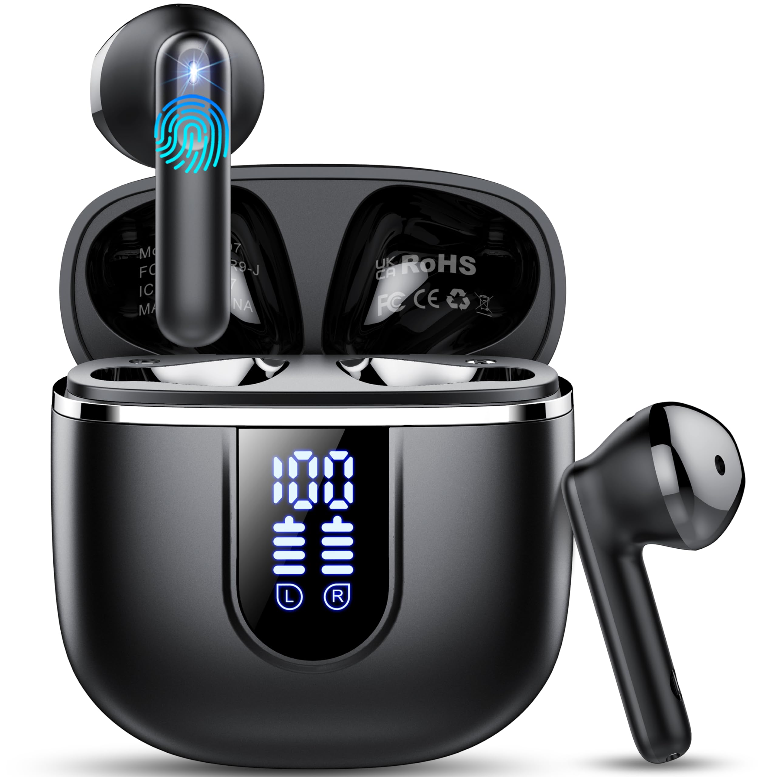 Wireless Earbuds, 2026 Bluetooth 5.4 Headphones with 3D Bass Stereo, 40H Ultralight in-Ear Buds, Bluetooth Earbuds with 4 ENC Noise Cancelling Mic, USB-C LED, IP7 Waterproof Earphones for Android iOS thumbnail 4