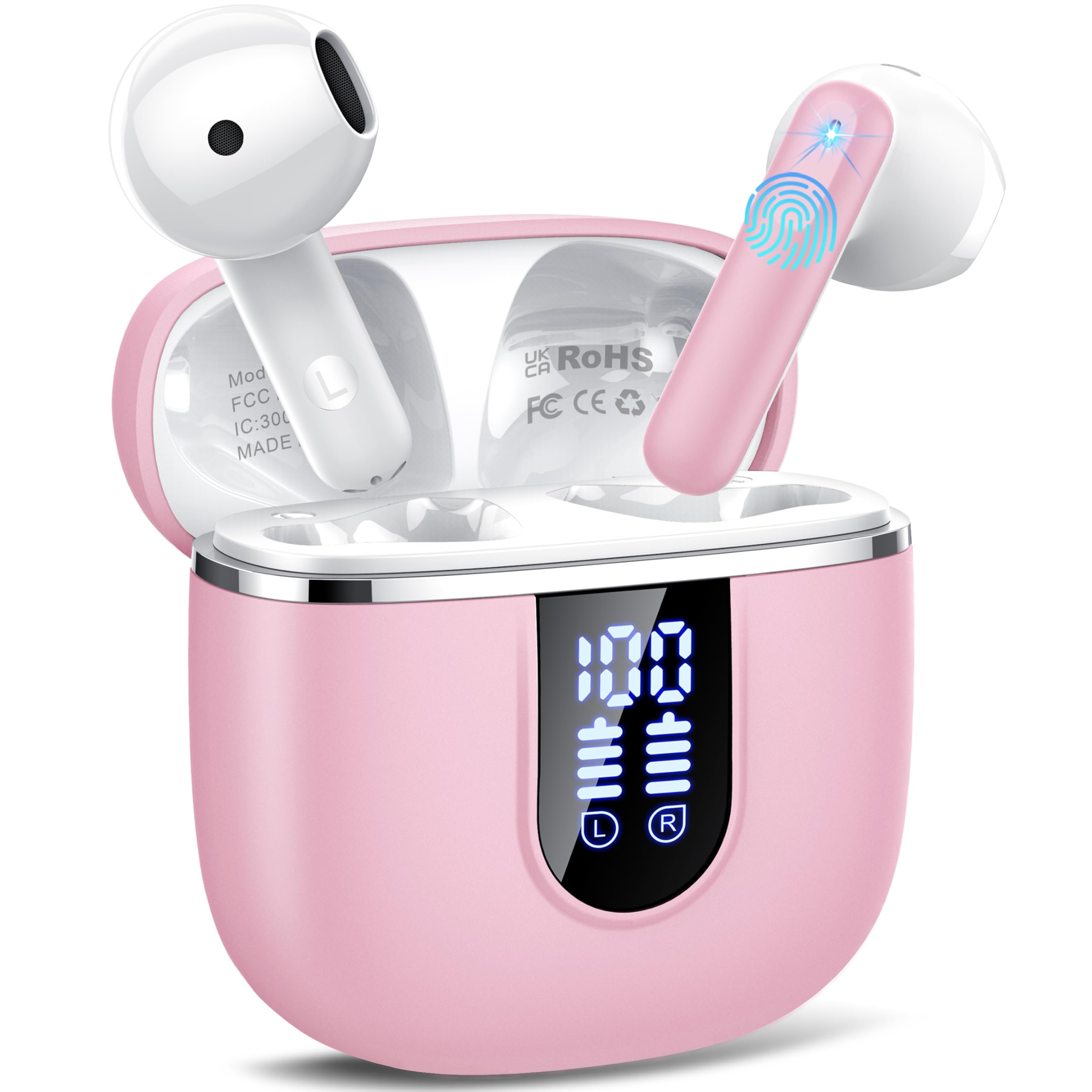 Wireless Earbuds, 2026 Bluetooth 5.4 Headphones with 3D Bass Stereo, 40H Ultralight in-Ear Buds, Bluetooth Earbuds with 4 ENC Noise Cancelling Mic, USB-C LED, IP7 Waterproof Earphones for Android iOS thumbnail 5