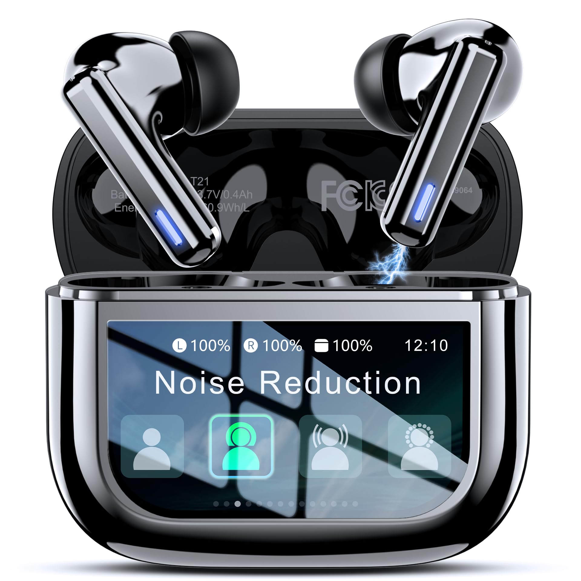 ZIUTY Wireless Earbuds Bluetooth Headphones, ANC/ENC Noise Cancelling, Ear Buds with Multifuntional Touch Screen, 40H Stereo Sound for Sports, IPX7 Clear Calls, 5 EQ for iOS Android(Black) thumbnail 2