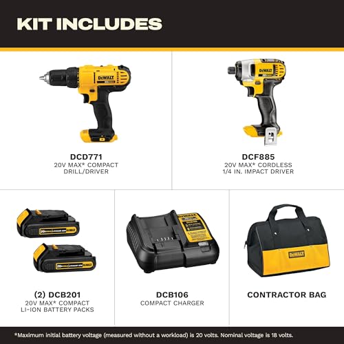DEWALT 20V MAX Cordless Drill and Impact Driver Combo Kit (DCK240C2) thumbnail 4