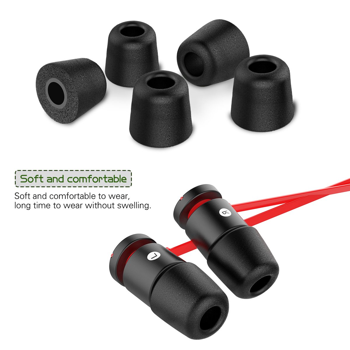 [6 Pairs] New bee Memory Foam Earphone Tips - Replacement Earbud Tips for In-Ear Headphones (Black, S/M/L) thumbnail 4