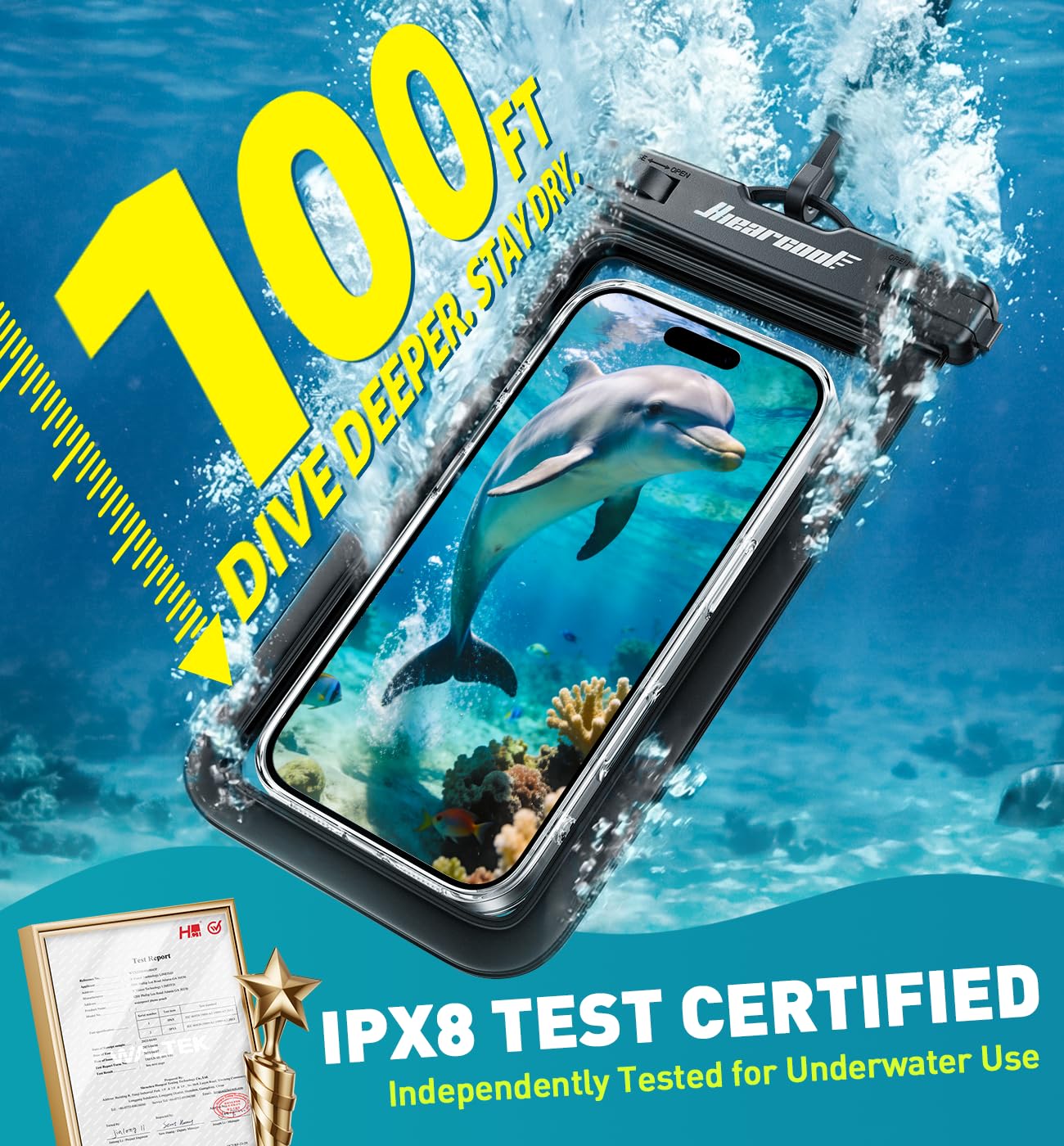 Hiearcool IPX8 Waterproof Phone Pouch – Universal Fit, Touchscreen Friendly, 2-Pack thumbnail 2