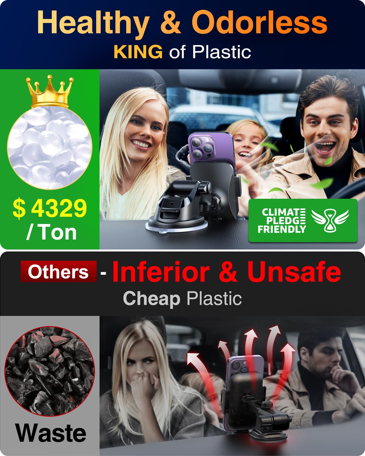 VANMASS 2026 Ultimate Car Phone Mount with Military-Grade Suction and Vent Clip image 1