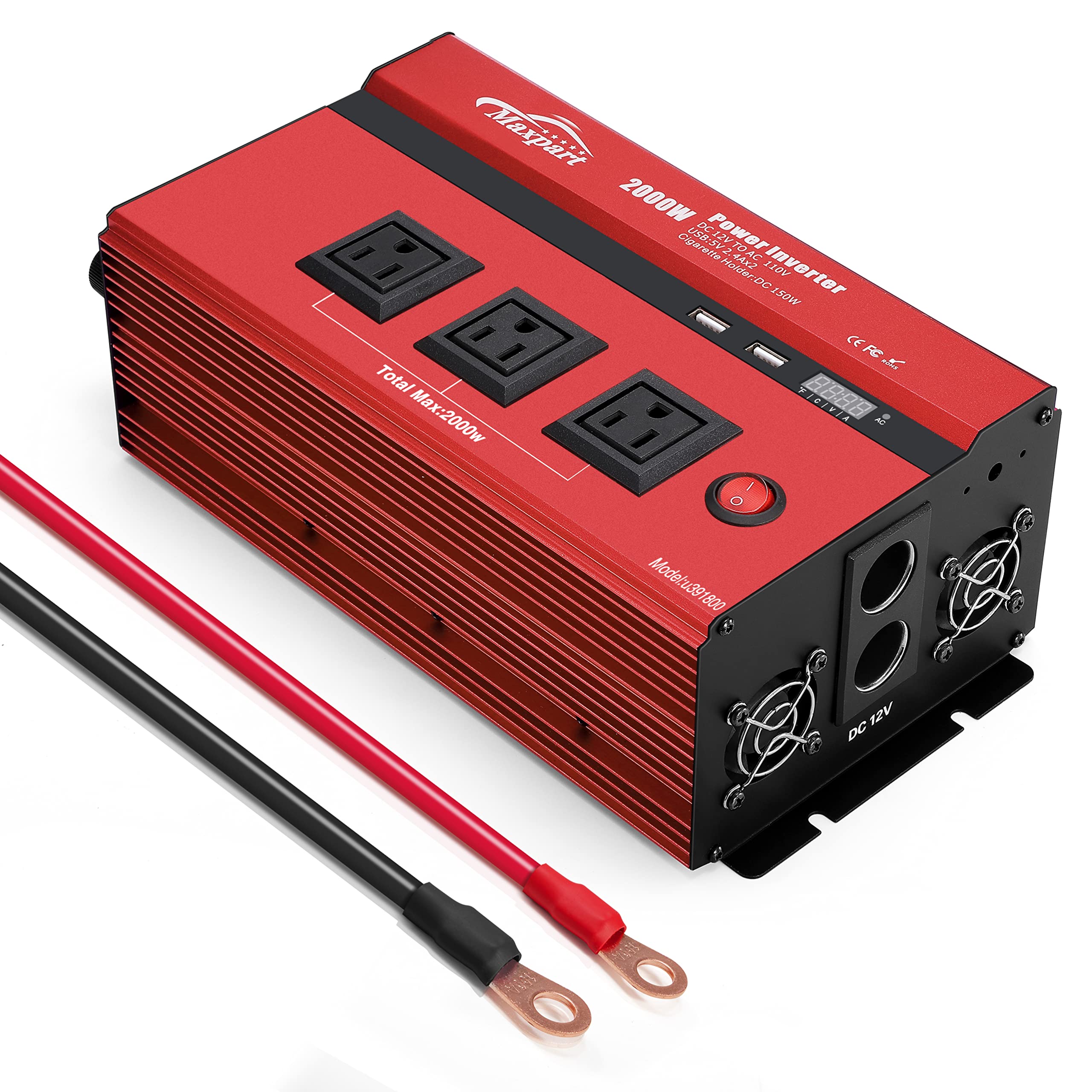 TWING 1000W Car Power Inverter with Dual AC Outlets, USB QC 3.0 and Type-C Ports thumbnail 4