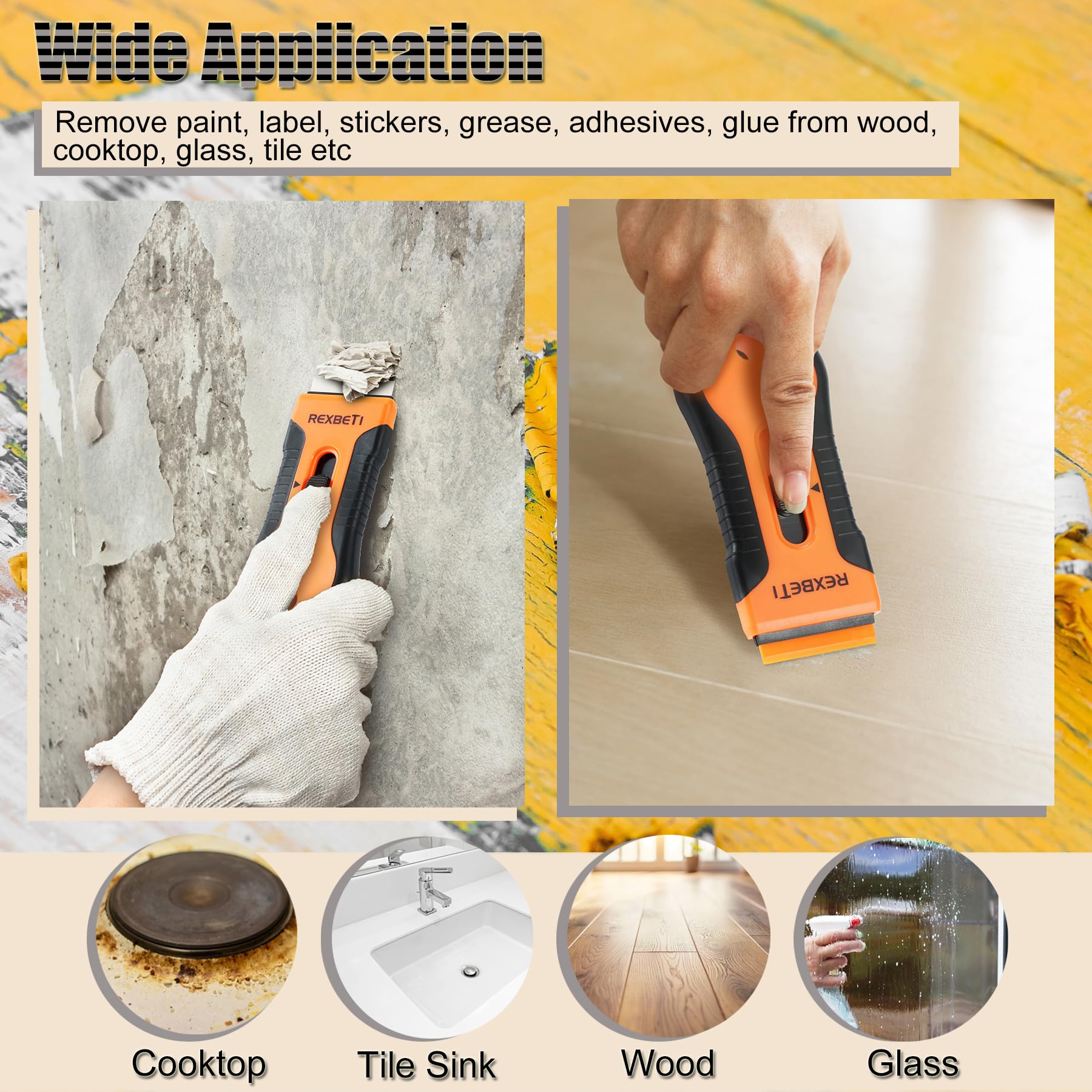 REXBETI Razor Blade Scraper Tool 2-Pack with 80 Extra Blades thumbnail 2