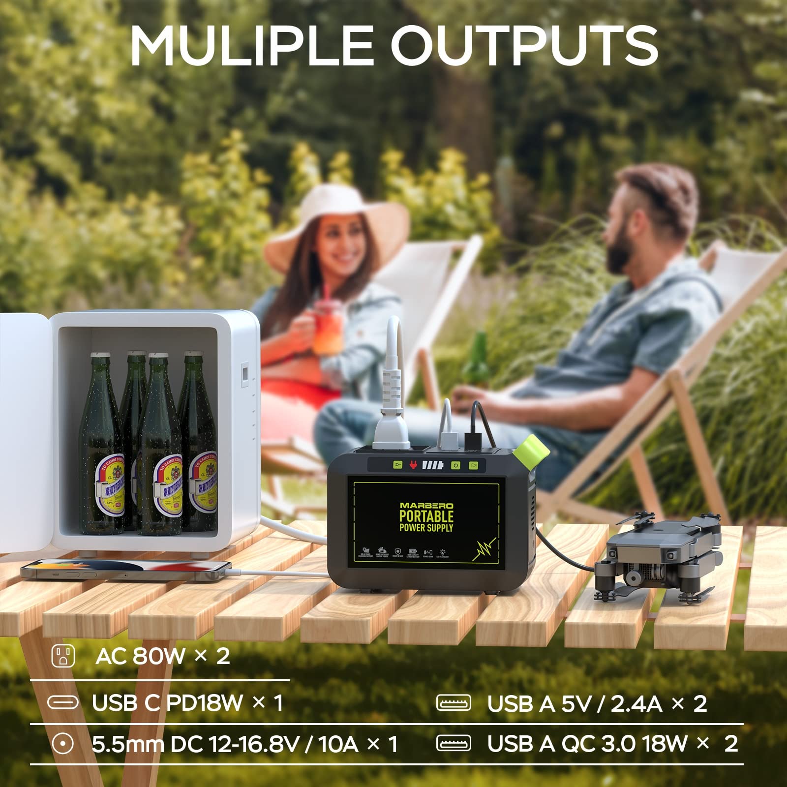 MARBERO Portable Power Station 88Wh – Compact Solar Generator with Multiple Outputs and Fast Charging thumbnail 4